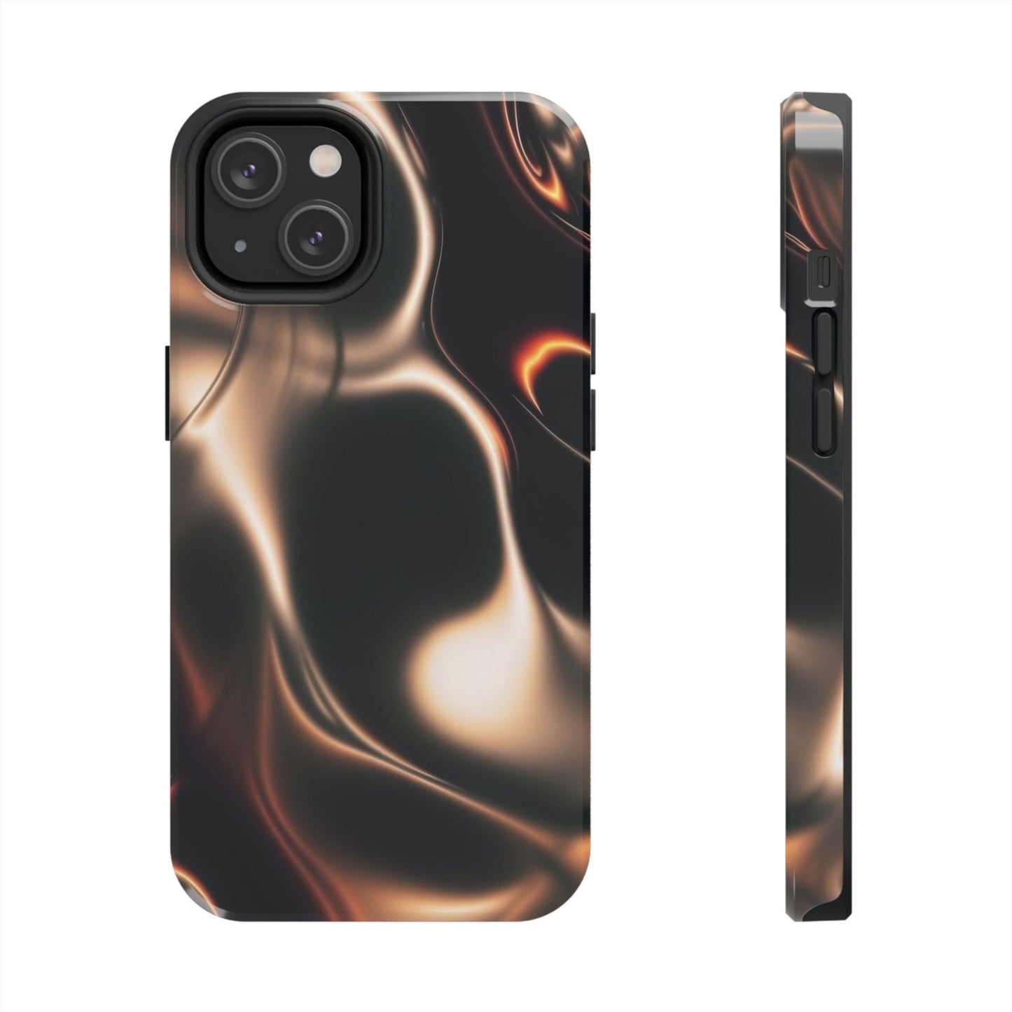 Abstract Liquid Glow Tough Phone Case — Black & Bronze Swirl Protective Cover