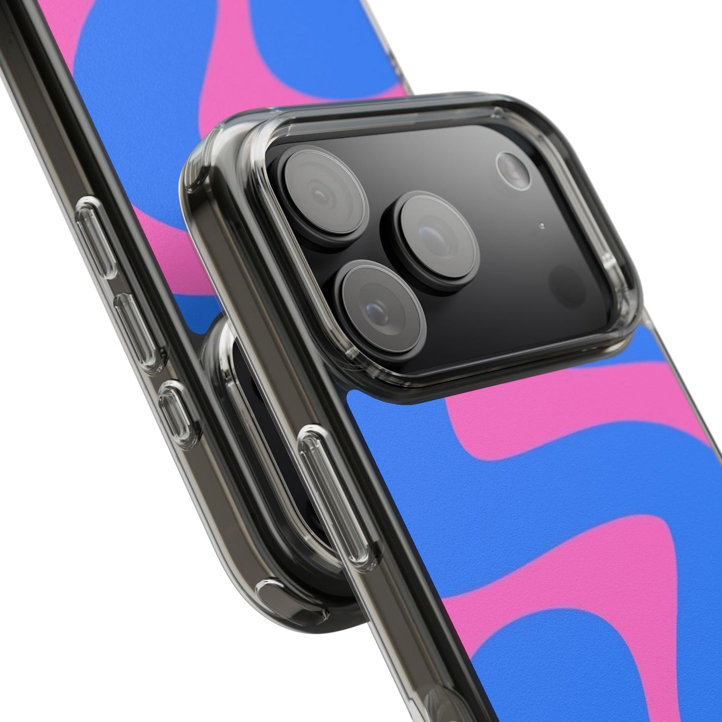 Clear Impact-Resistant Phone Case — Retro Blue & Pink Abstract Swirl