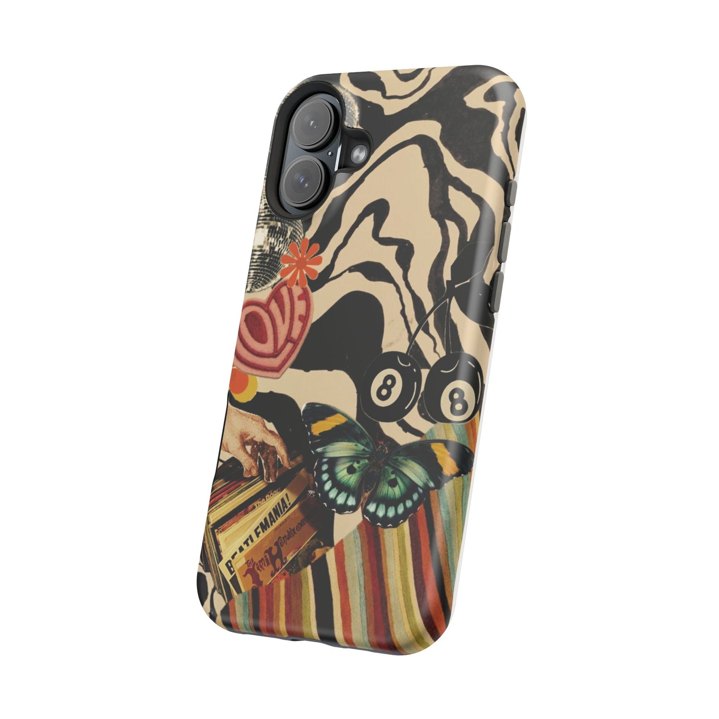 Phone Case — Retro Collage Magnetic Impact-Resistant Case with Butterfly & Zebra Print