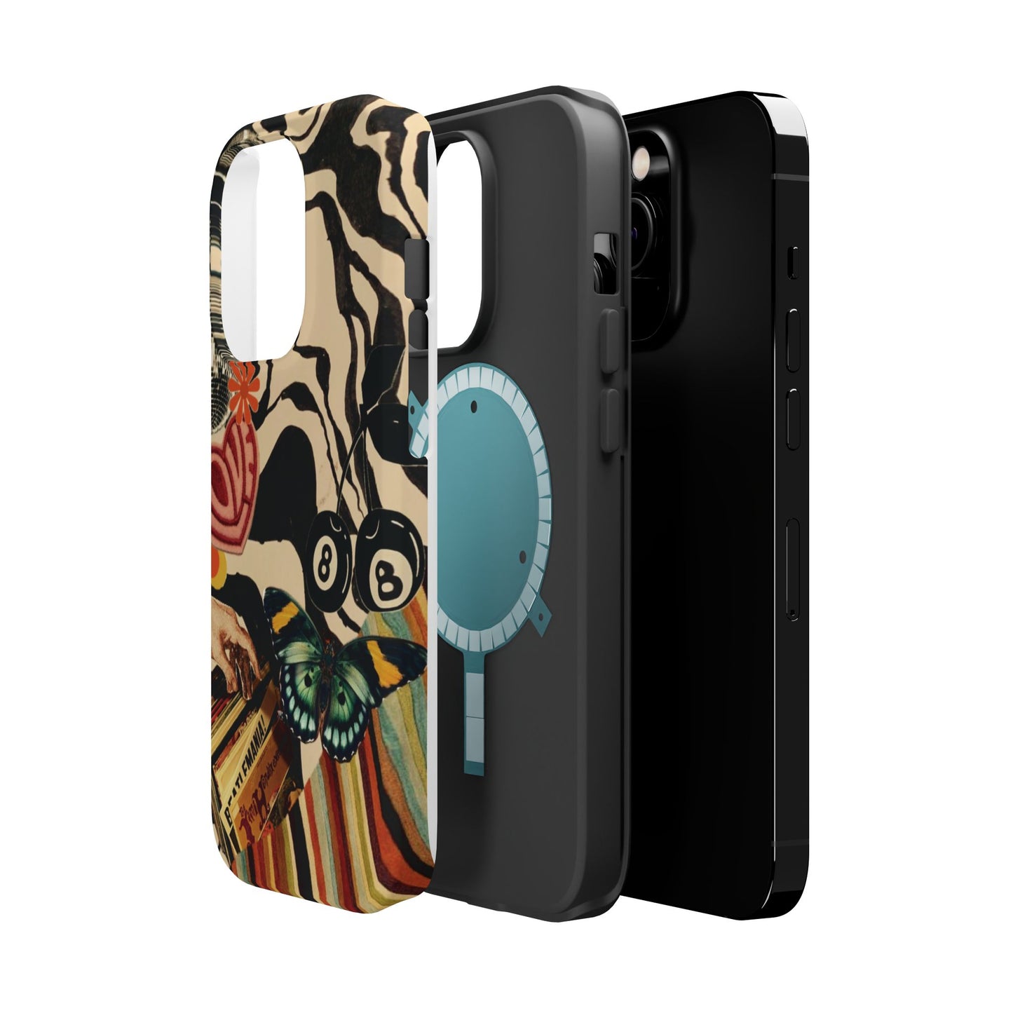Phone Case — Retro Collage Magnetic Impact-Resistant Case with Butterfly & Zebra Print