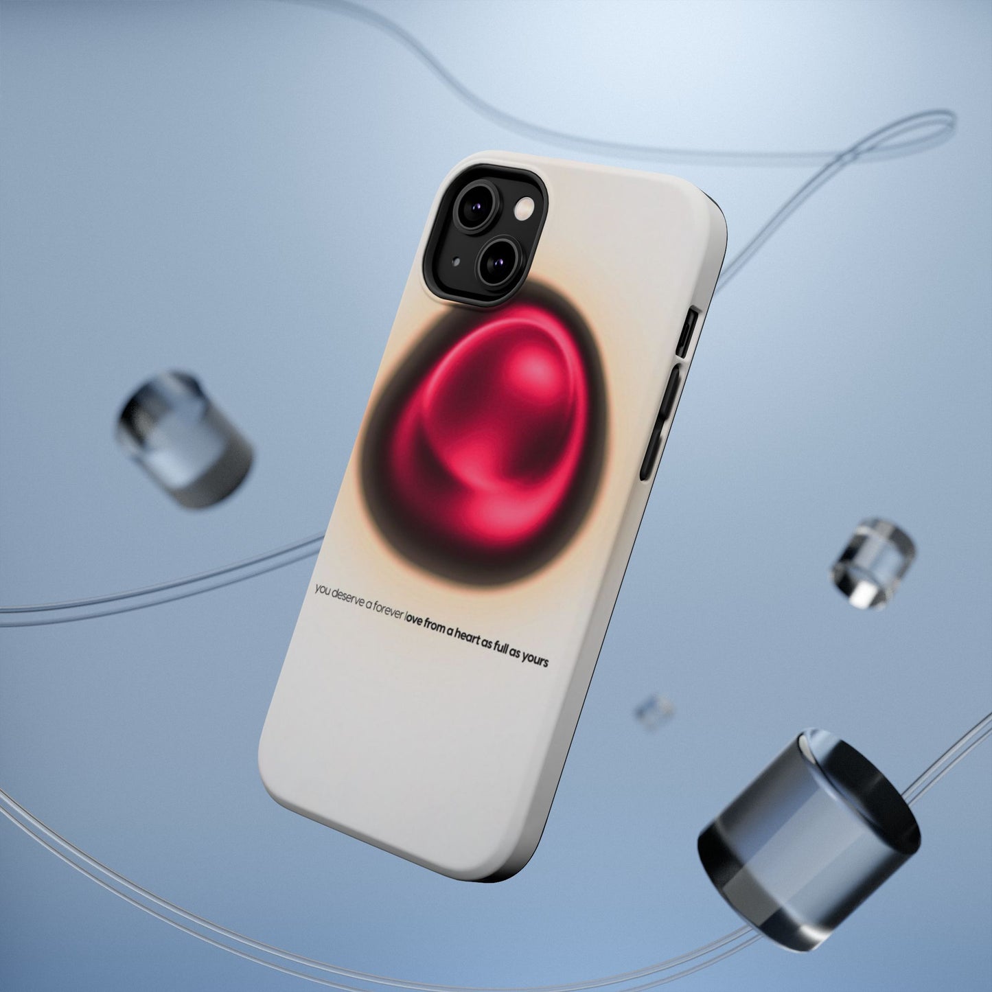 Protective Phone Case — Red Pearl Heart Design with 'You deserve a forever love' Text