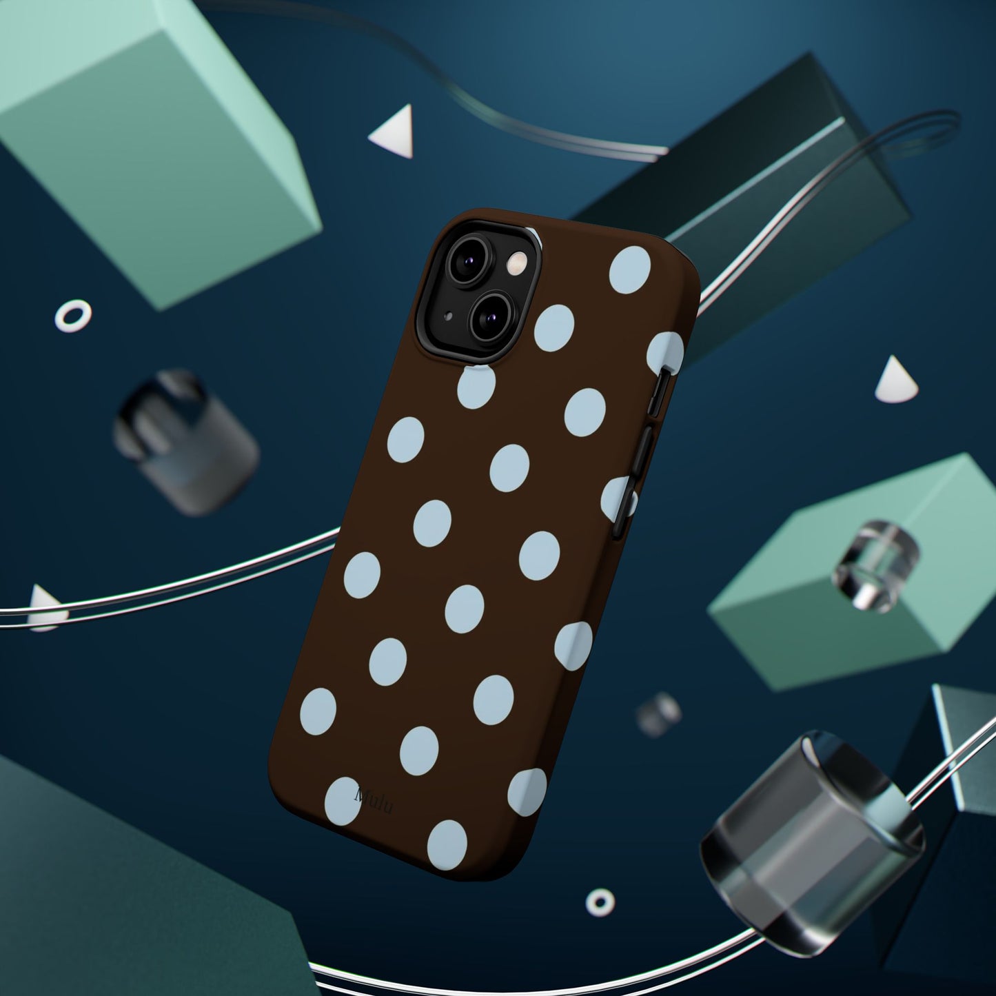 Polka Dot Magnetic Phone Case — Brown with Light Blue Dots, Impact-Resistant