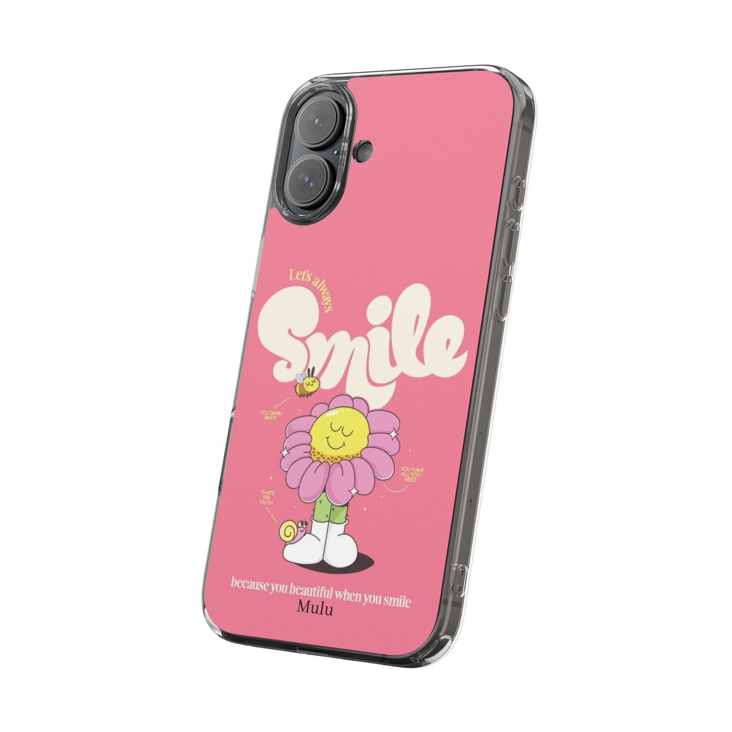 Clear Impact-Resistant Phone Case — Pink 'Smile' Flower Design