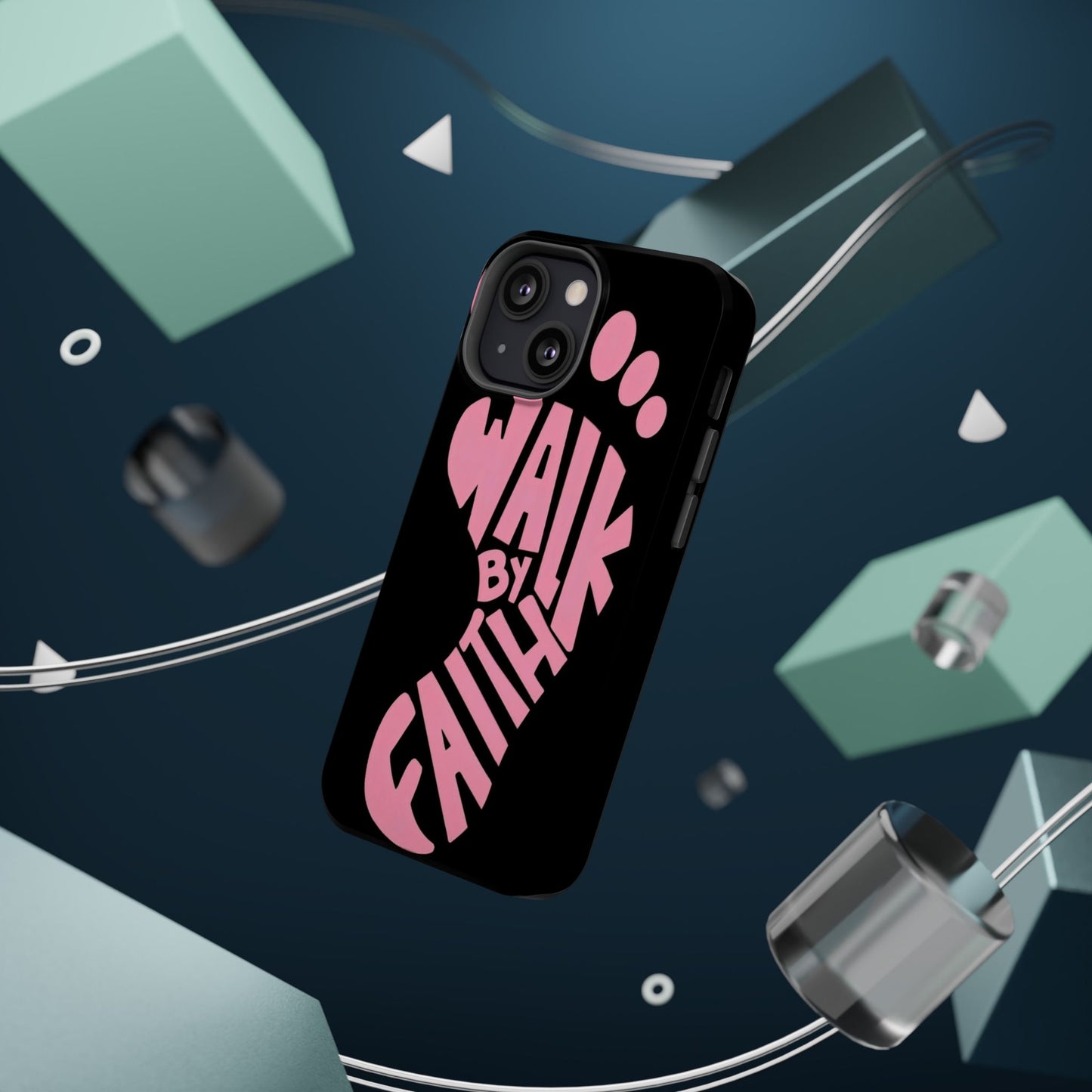 Phone Case — "Walk By Faith" Pink Footprint Magnetic Impact-Resistant Case
