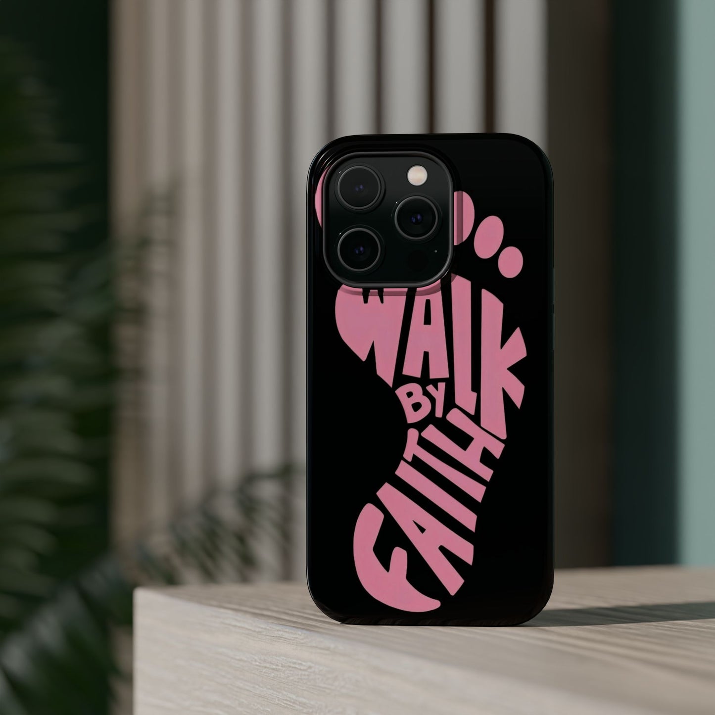 Phone Case — "Walk By Faith" Pink Footprint Magnetic Impact-Resistant Case