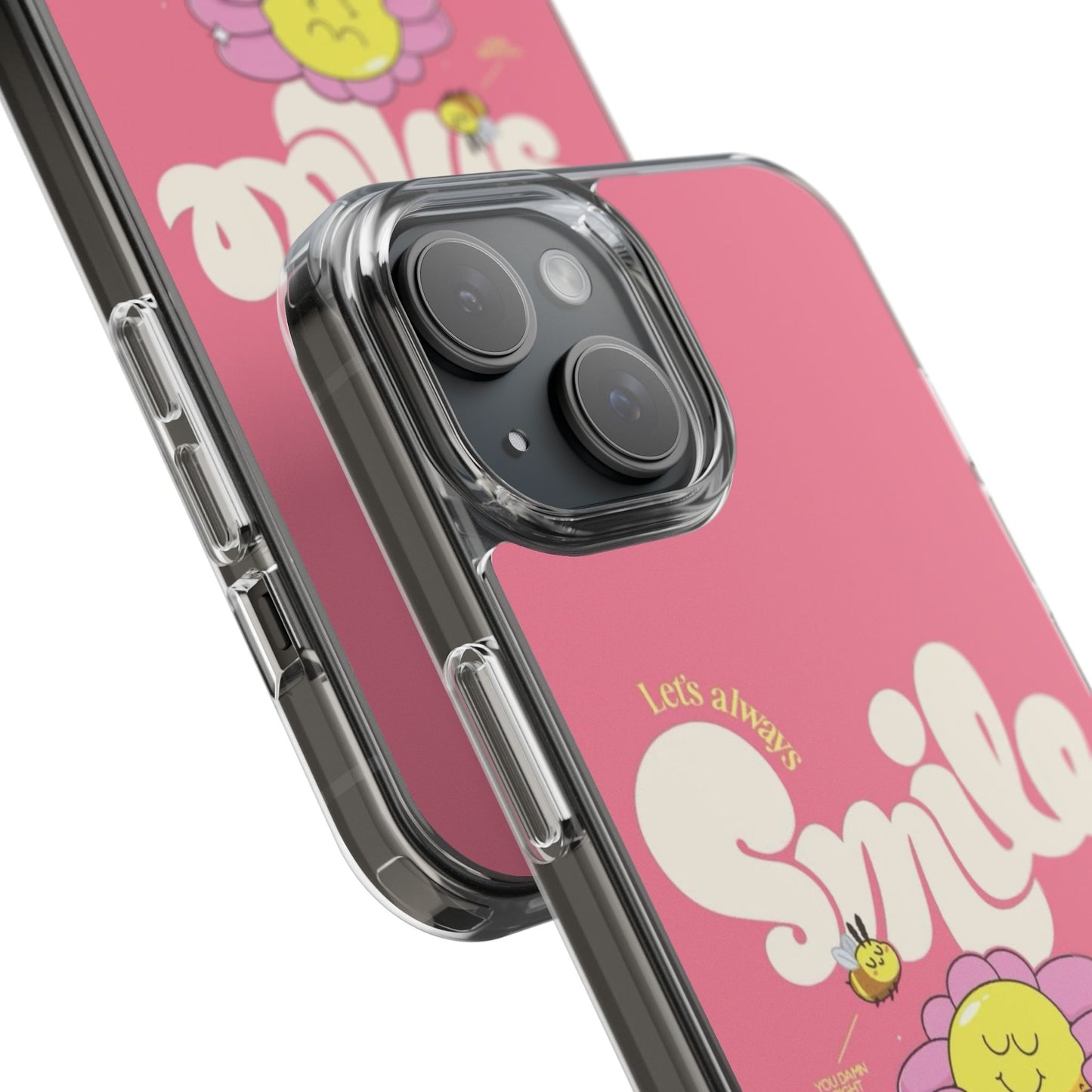 Clear Impact-Resistant Phone Case — Pink 'Smile' Flower Design