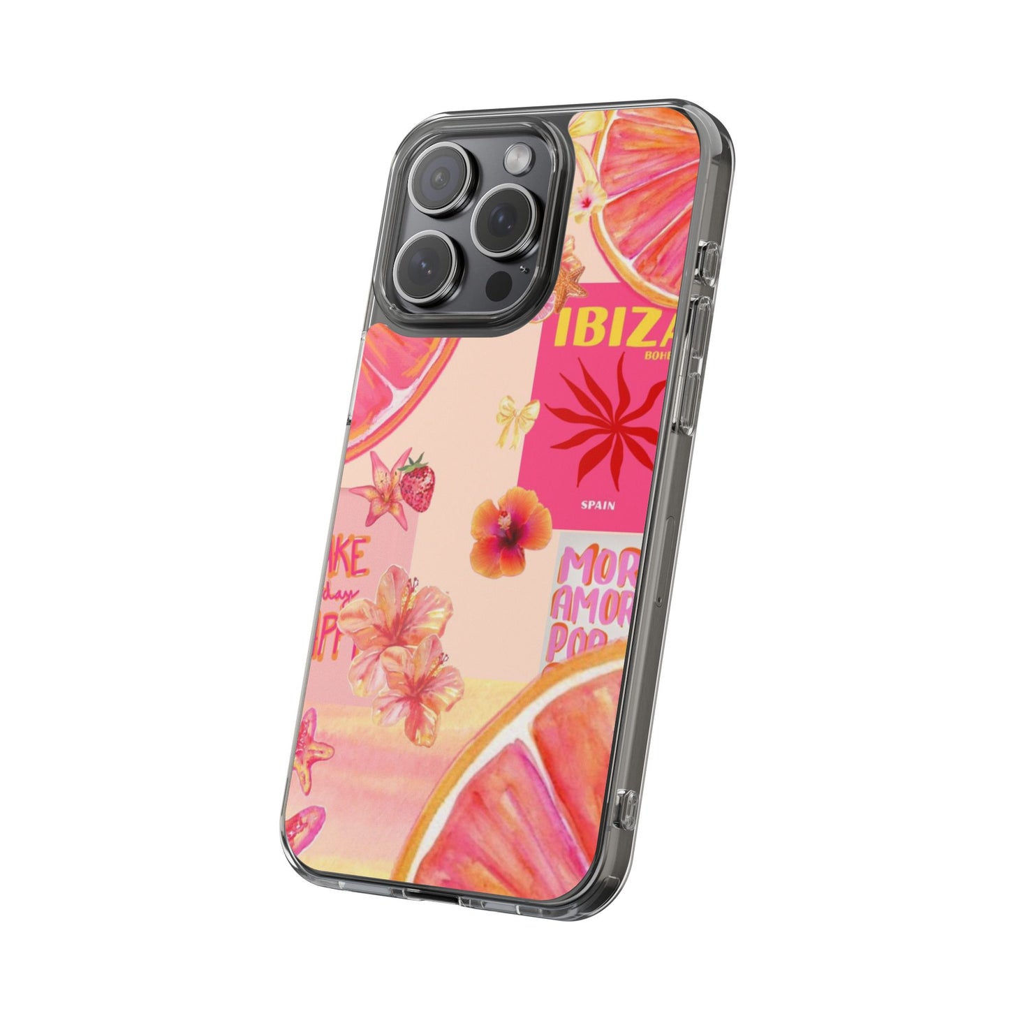 Clear Impact Phone Case — Pink Ibiza Citrus Floral Design