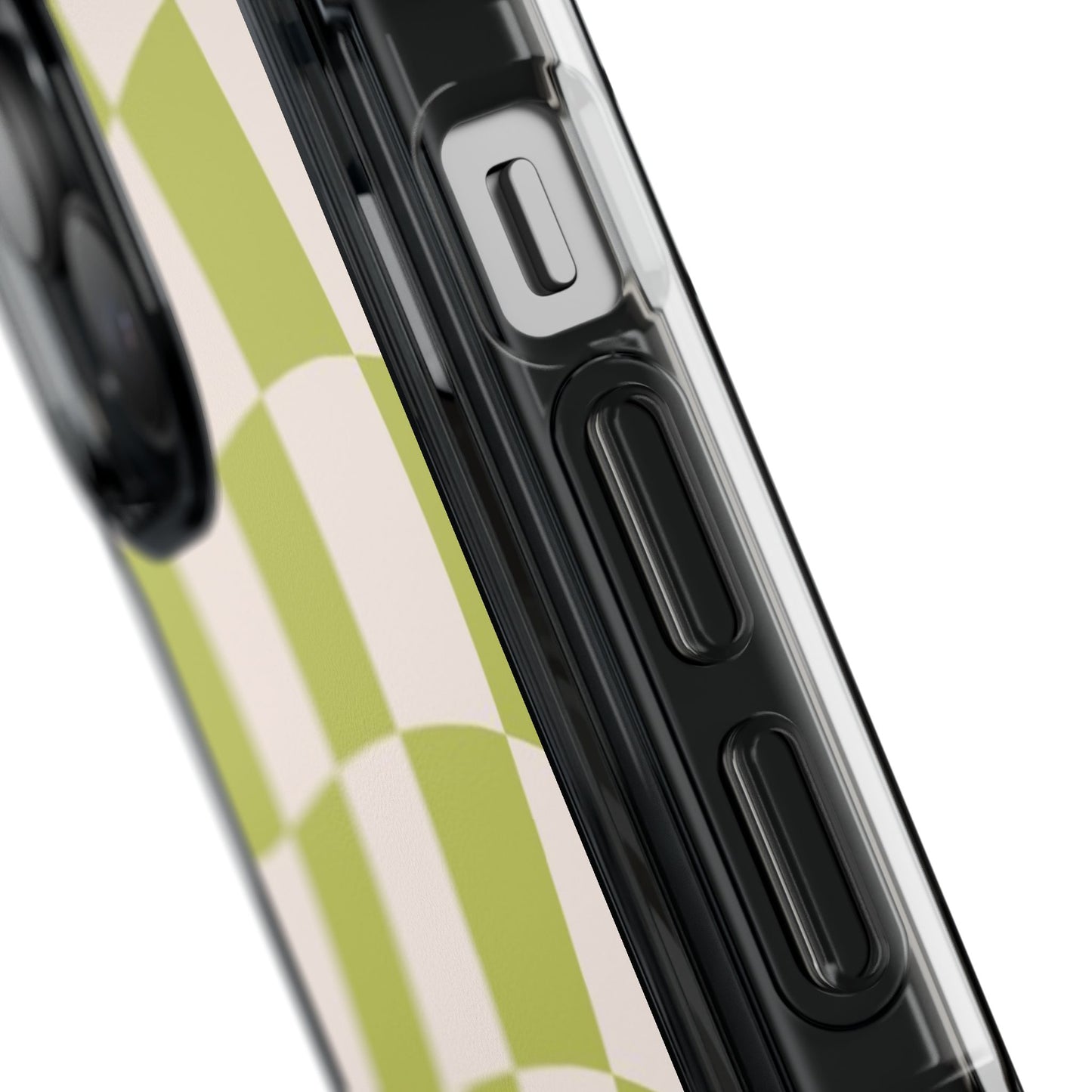 Clear Magnetic Phone Case — Olive Retro Check Pattern