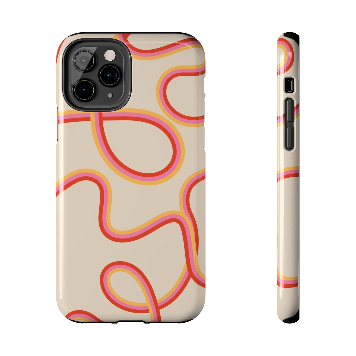 Retro Swirl Tough Phone Case — Beige Pink Orange Abstract Protection