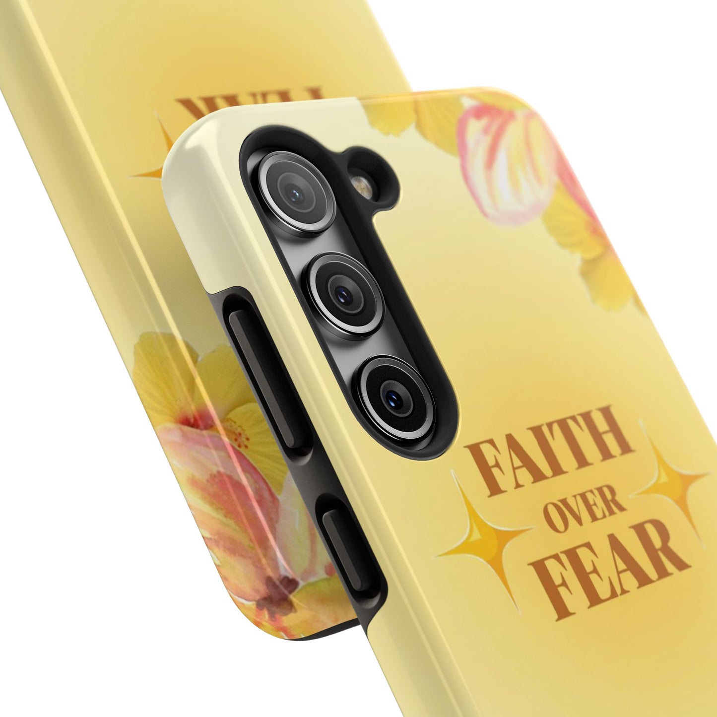 Faith Over Fear Tough Phone Case — Floral Yellow Protective Cover