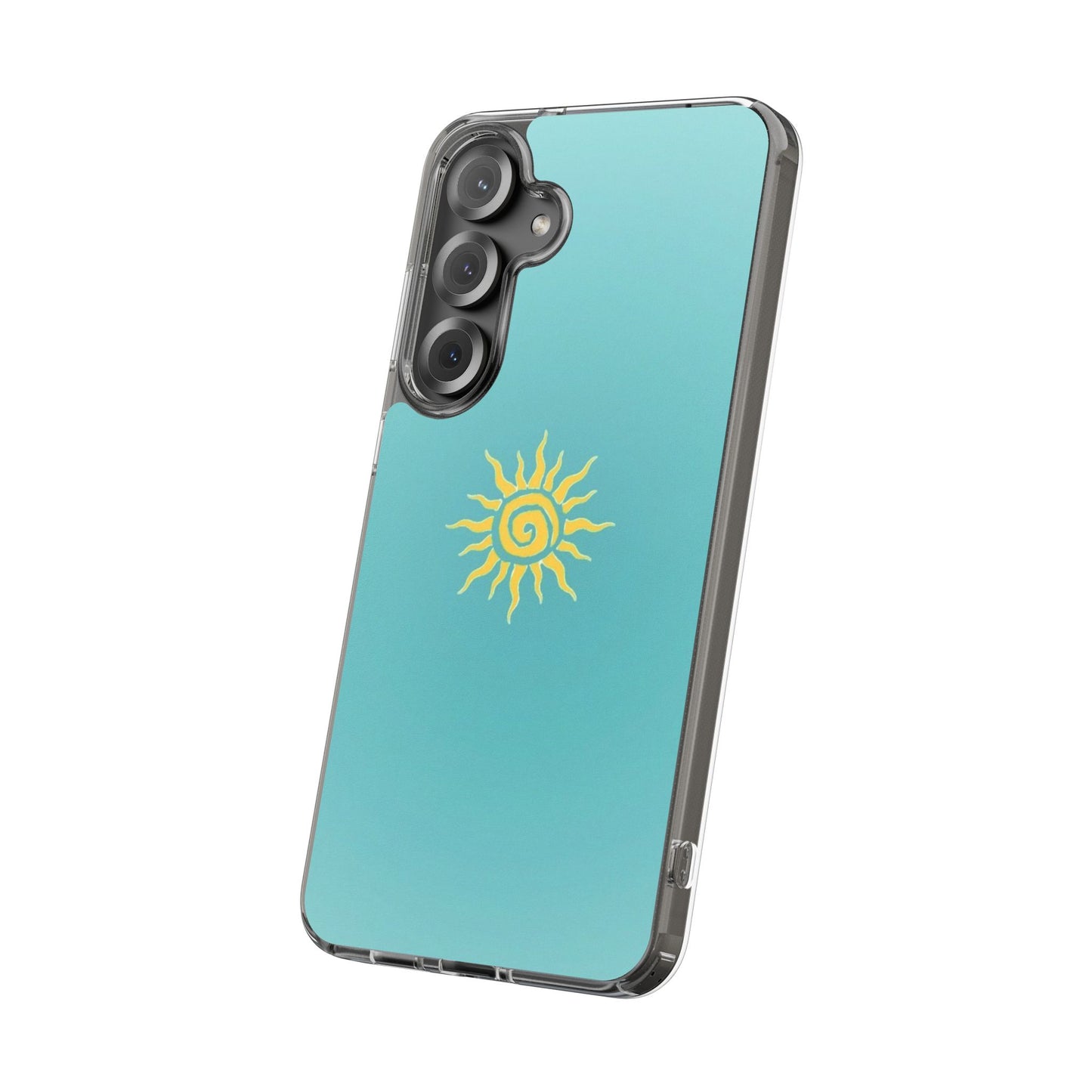 Clear Impact-Resistant Phone Case — Yellow Sun on Teal Gradient