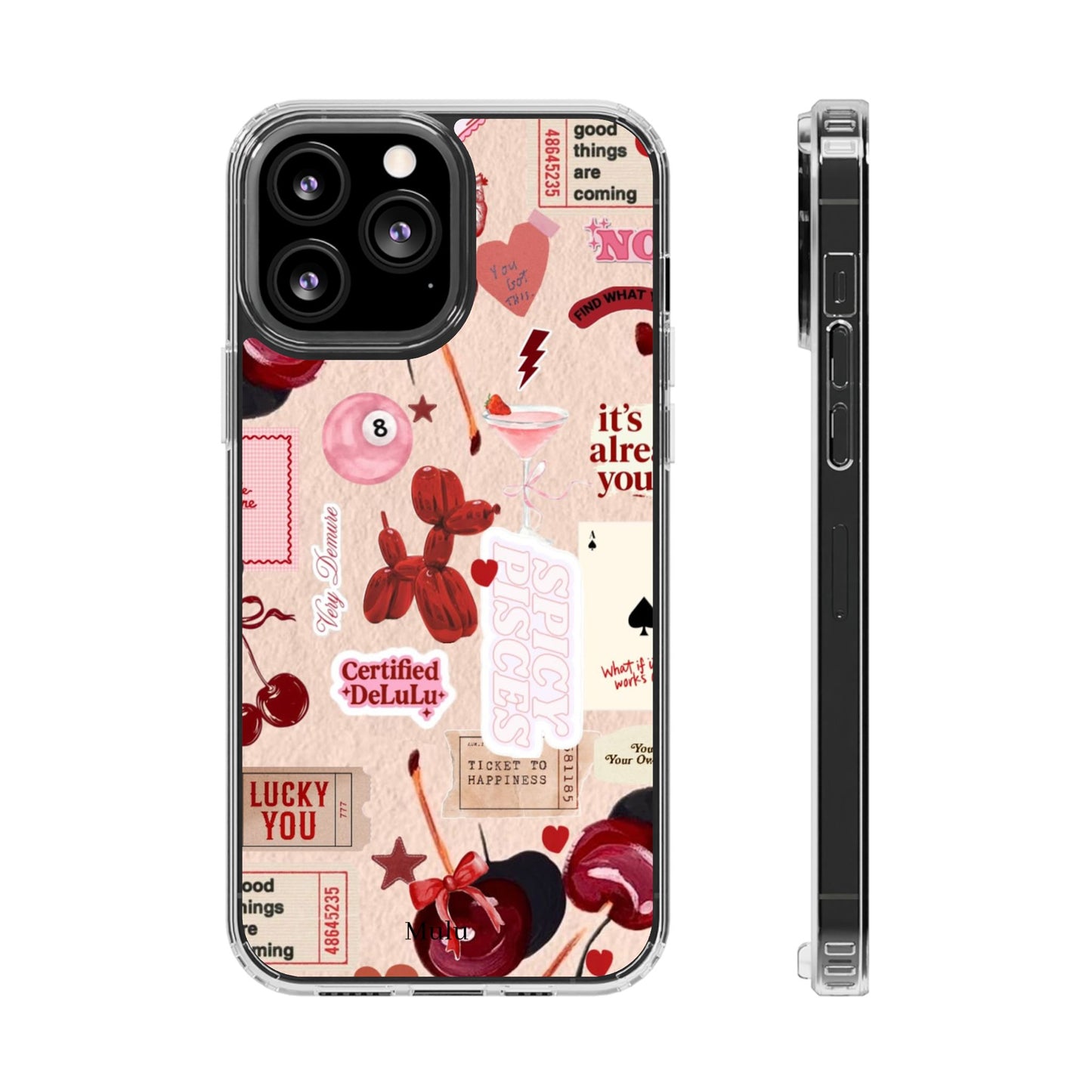 Clear Impact-Resistant Phone Case — Retro Cherry & Sticker Collage