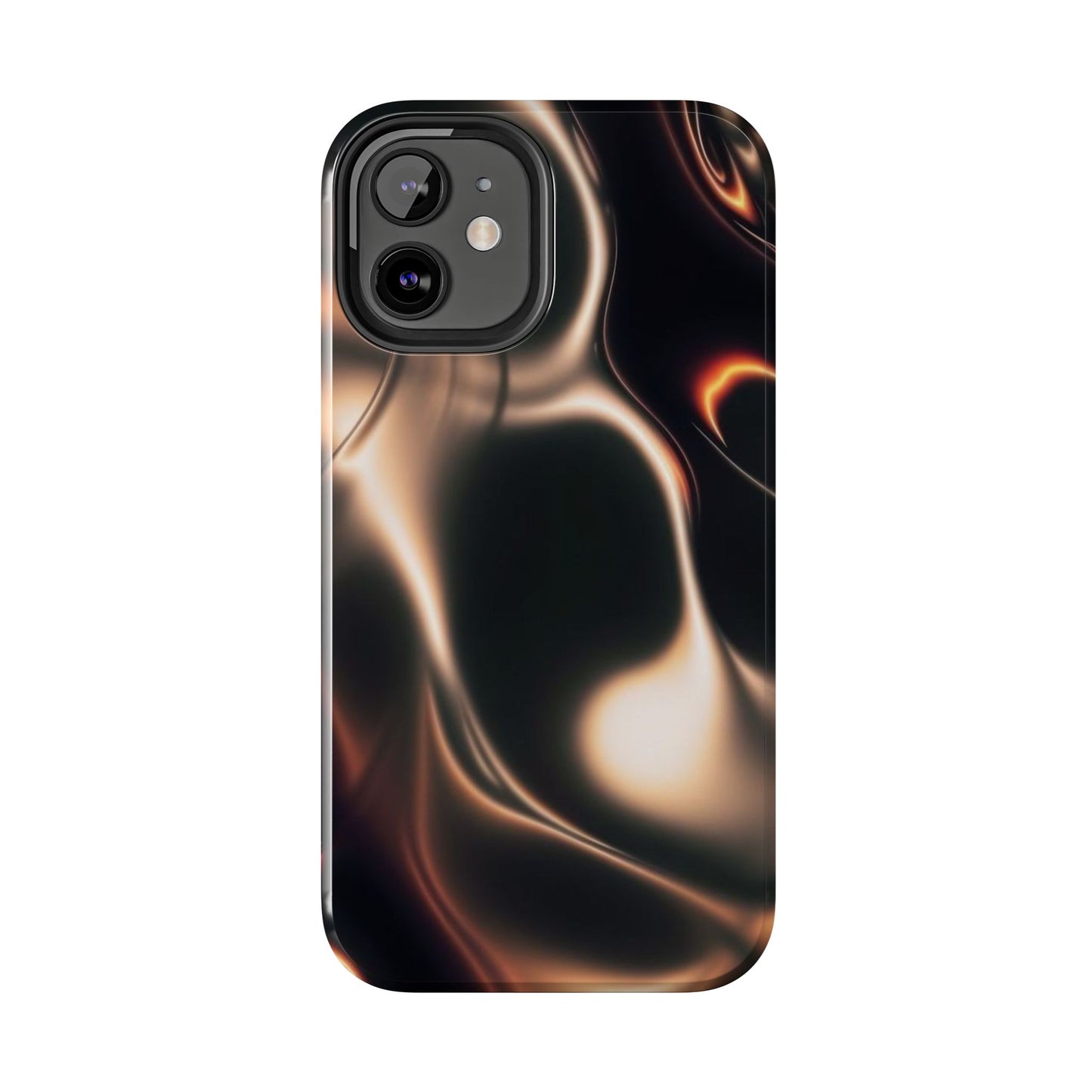 Abstract Liquid Glow Tough Phone Case — Black & Bronze Swirl Protective Cover