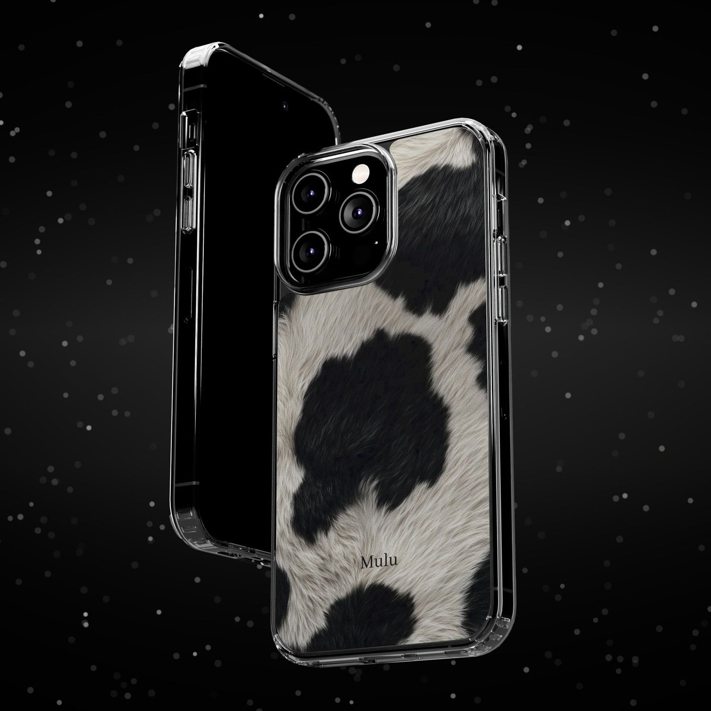 Cow Print Clear Impact Phone Case — Faux Fur Black & White Protection