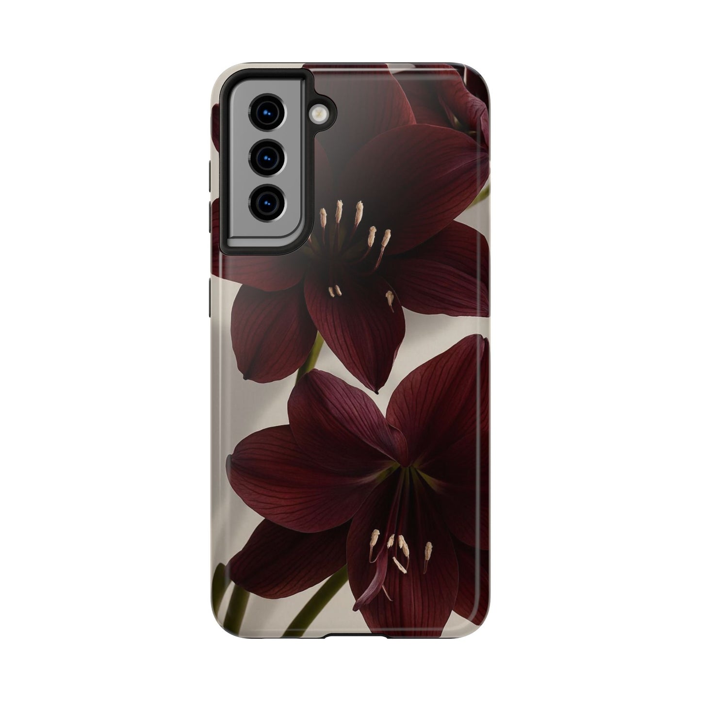 Amaryllis Noir Tough Phone Case — Dark Burgundy Floral Protective Cover