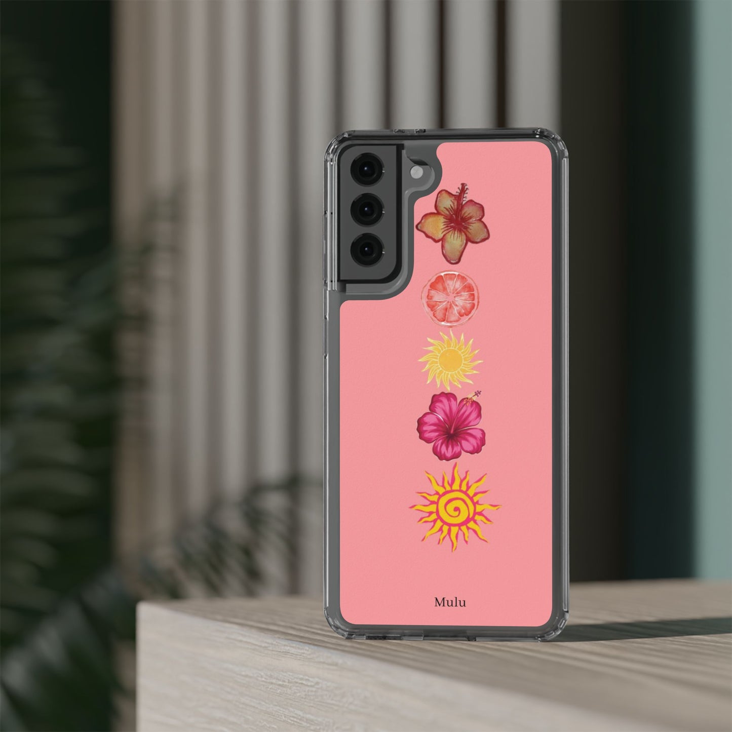 Clear Impact-Resistant Phone Case — Tropical Sun & Hibiscus Floral Design