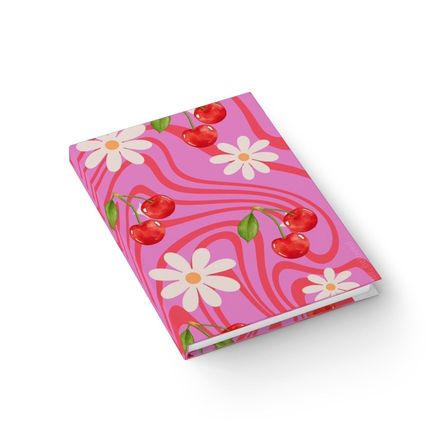 Cherry Daisy Ruled Journal — Pink Retro Swirl Notebook