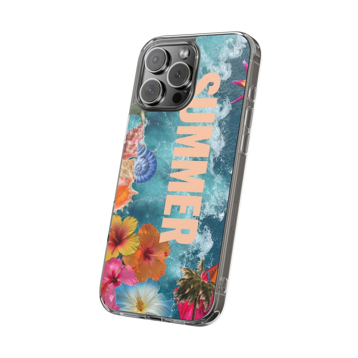 Summer Floral Clear Impact Phone Case — "SUMMER" Tropical Hibiscus Design