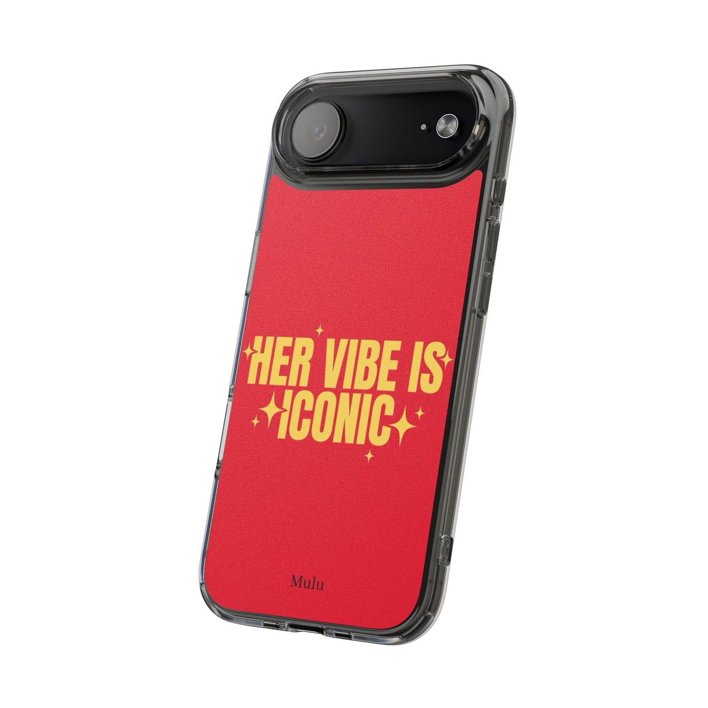 Clear Impact-Resistant Phone Case — "Her Vibe Is Iconic" Red Protective Cover