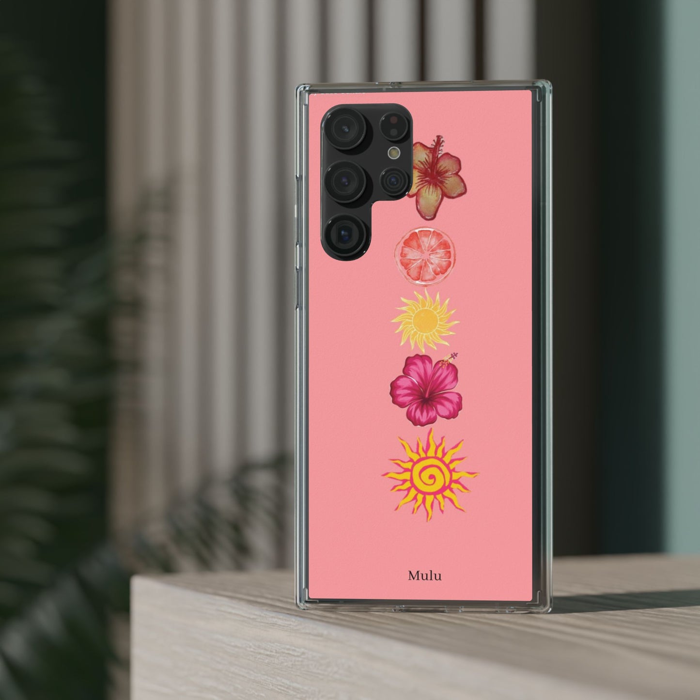 Clear Impact-Resistant Phone Case — Tropical Sun & Hibiscus Floral Design