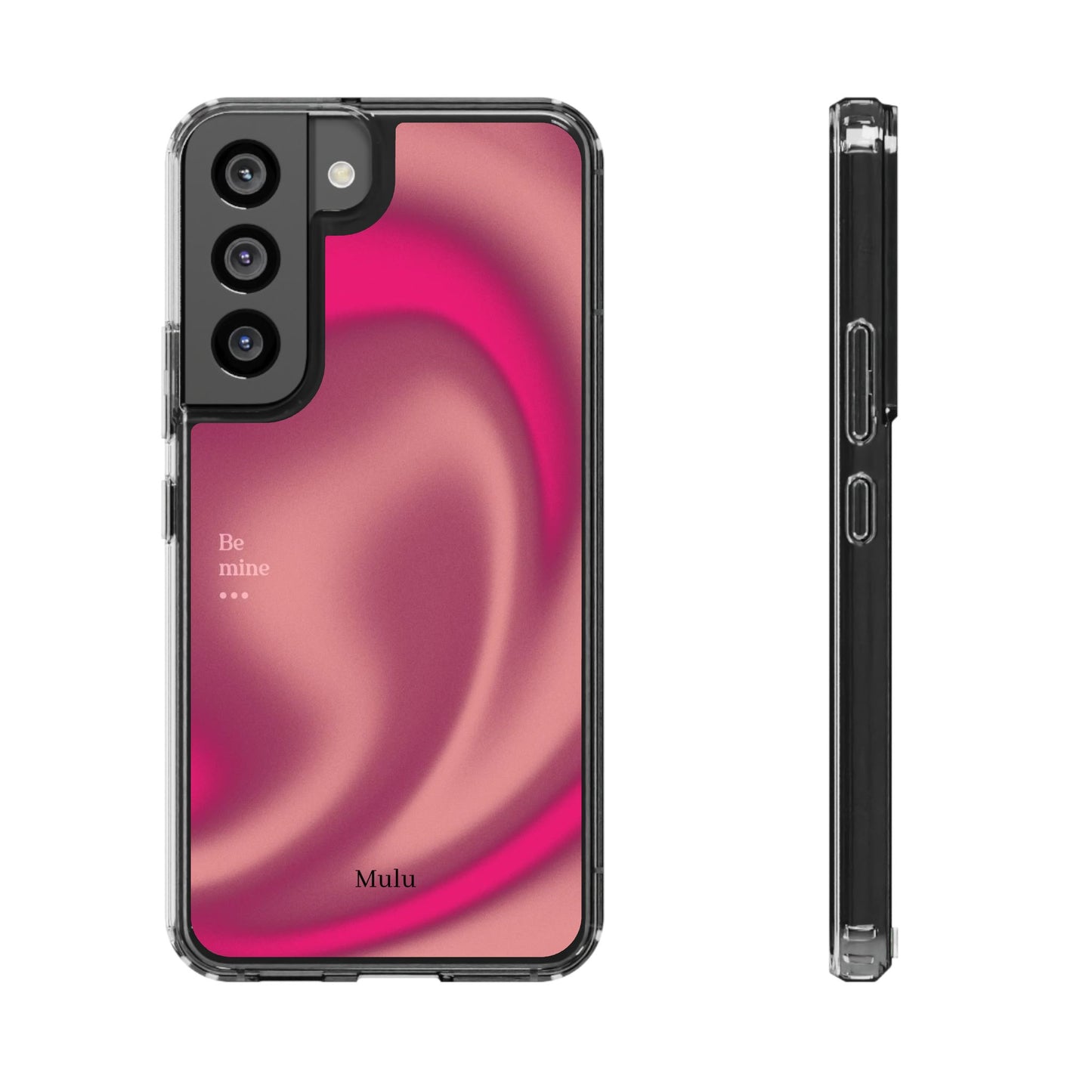 Clear Impact Phone Case — Pink Satin Swirl "Be mine" Design