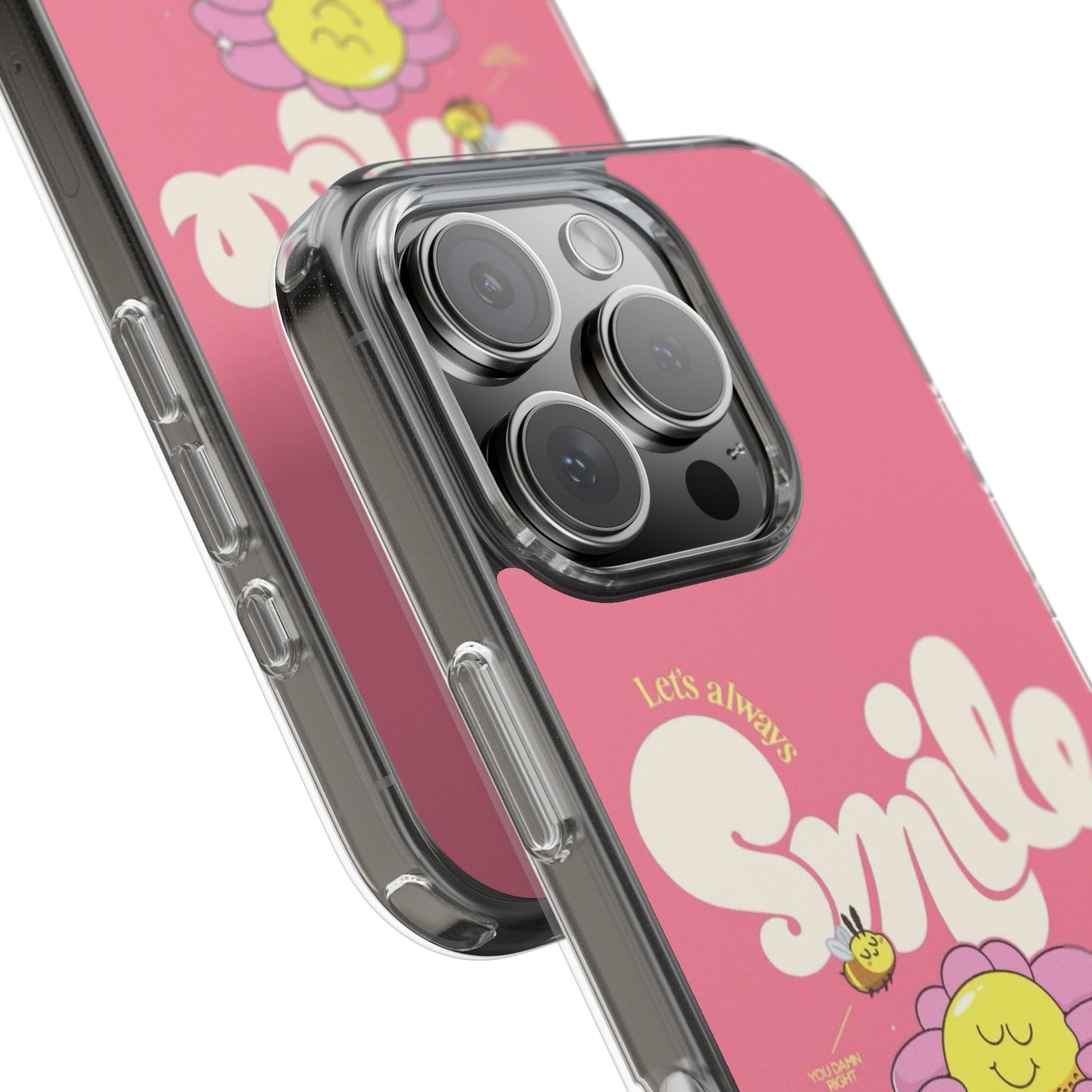Clear Impact-Resistant Phone Case — Pink 'Smile' Flower Design
