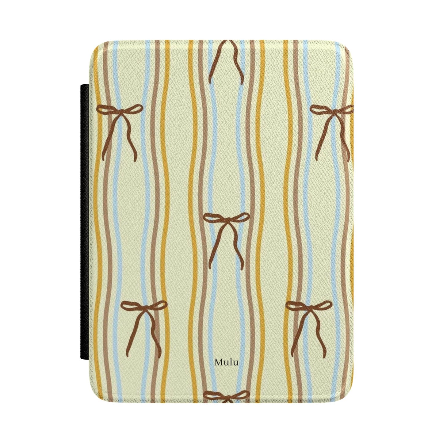 Striped Bow Kindle Case – Pastel Blue & Beige Protective E-Reader Cover