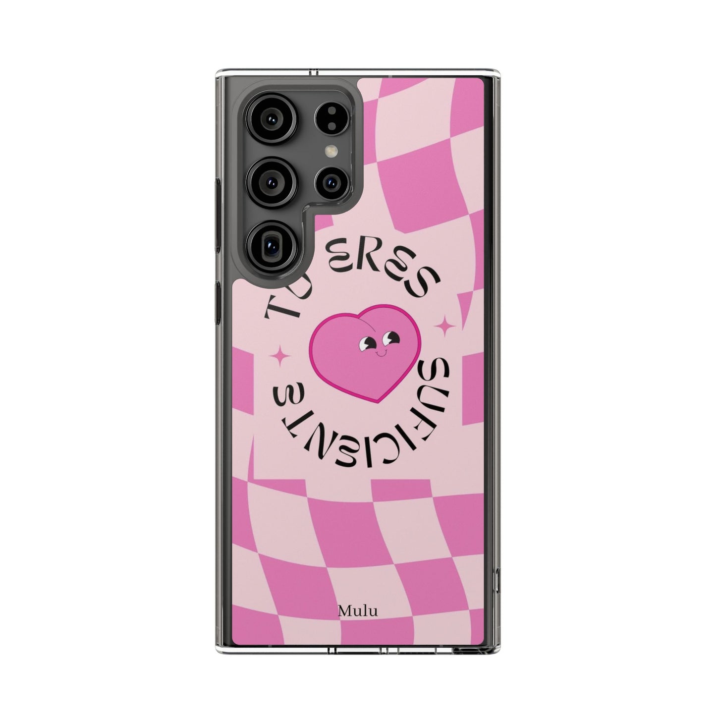 Clear Impact-Resistant Phone Case — Pink Checkerheart “Tu Eres Suficiente” Design