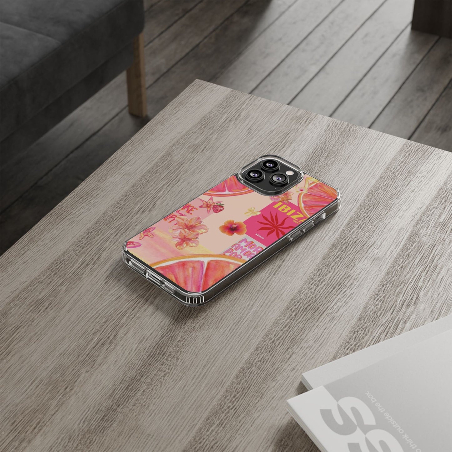 Clear Impact Phone Case — Pink Ibiza Citrus Floral Design