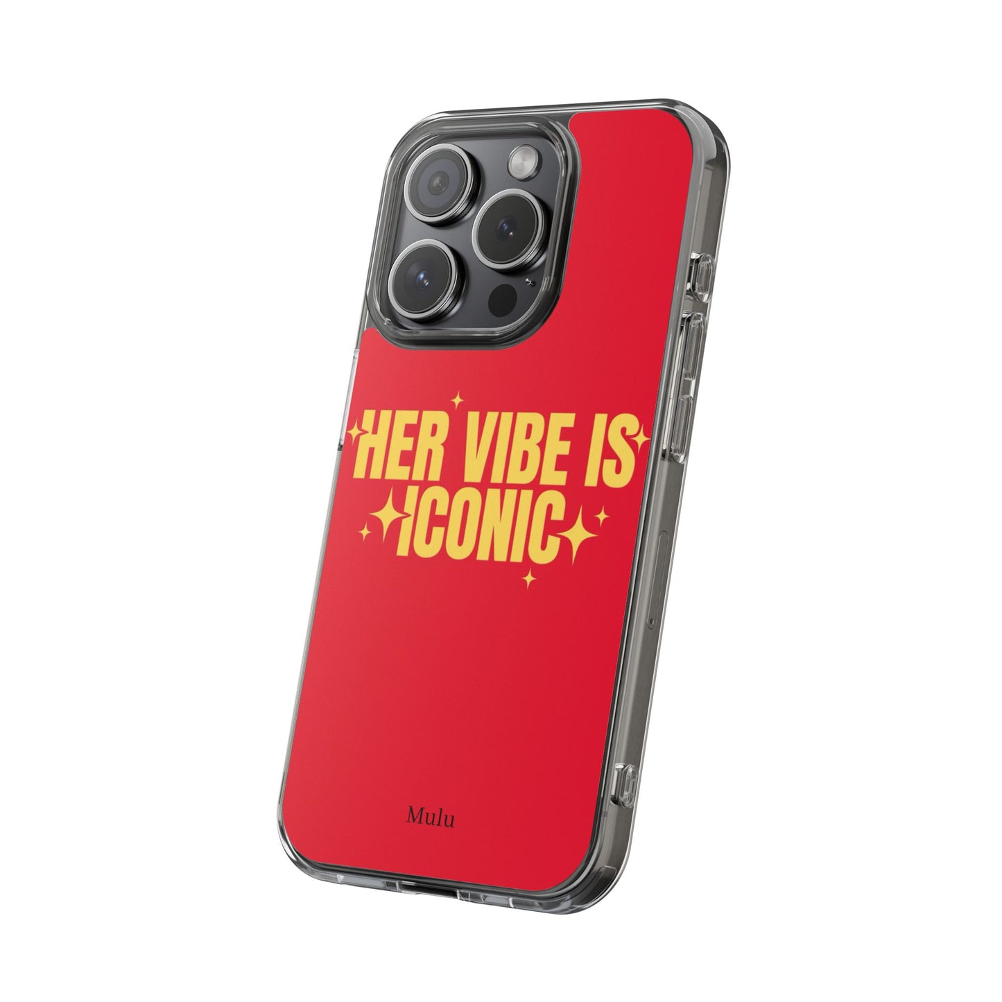 Clear Impact-Resistant Phone Case — "Her Vibe Is Iconic" Red Protective Cover
