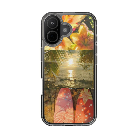 Tropical Sunset Phone Case — Floral Surfboard Clear iPhone Case