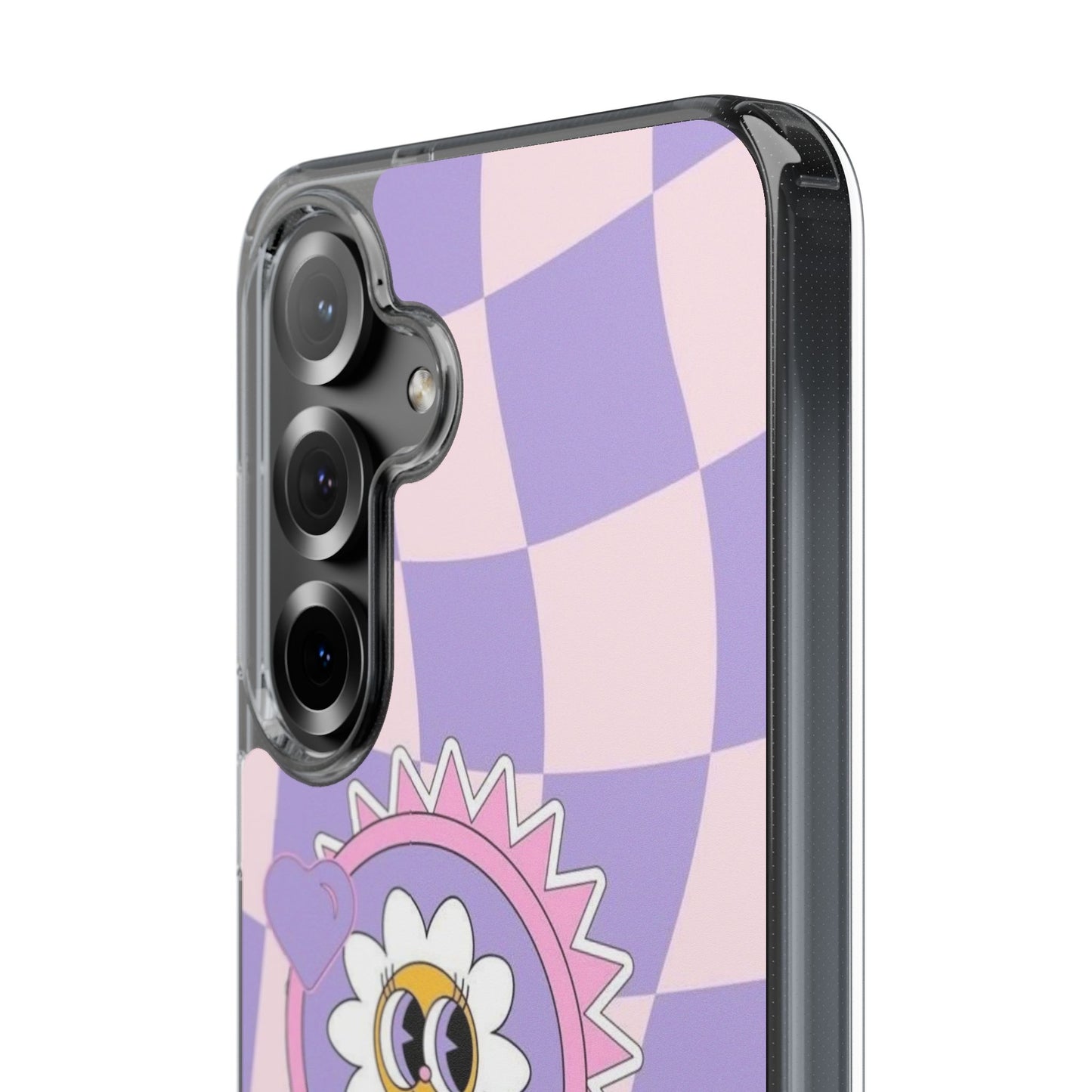 Clear Impact-Resistant Case — Cute Purple Checkerboard Dino with 'Mulu'