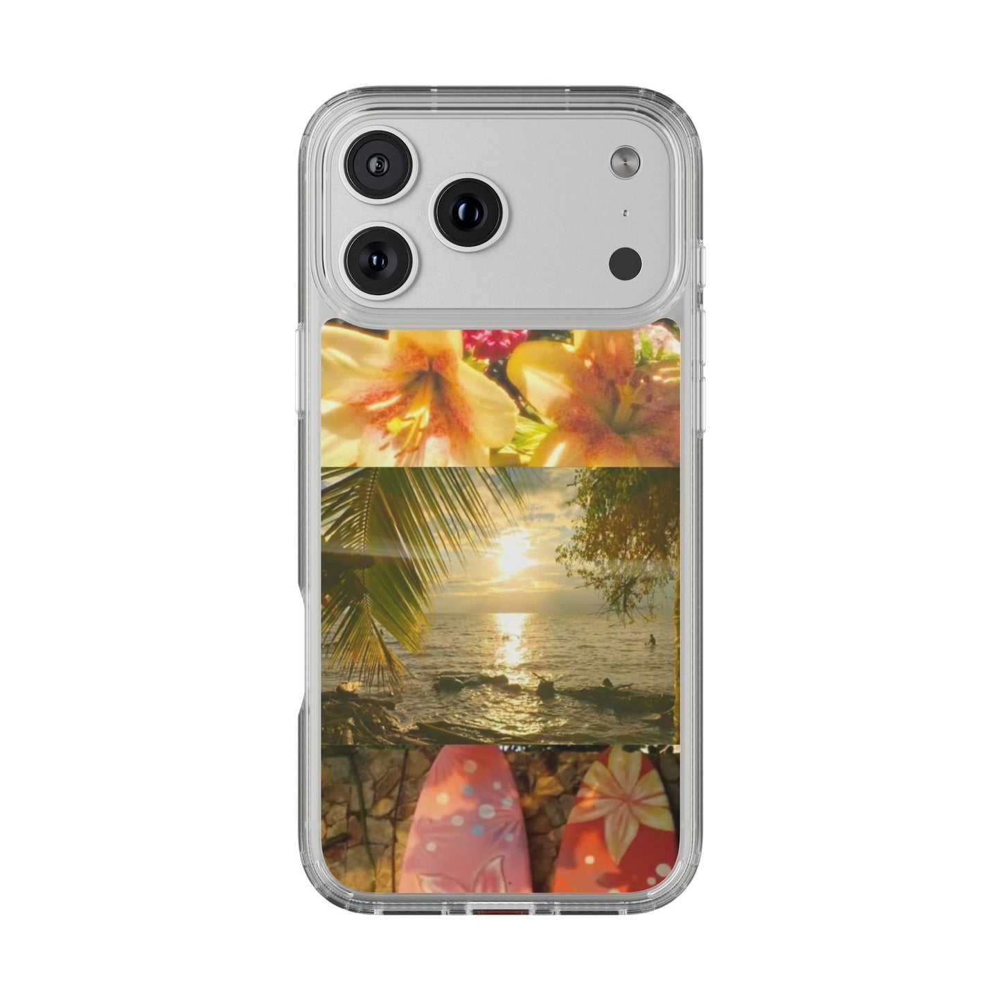 Tropical Sunset Phone Case — Floral Surfboard Clear iPhone Case