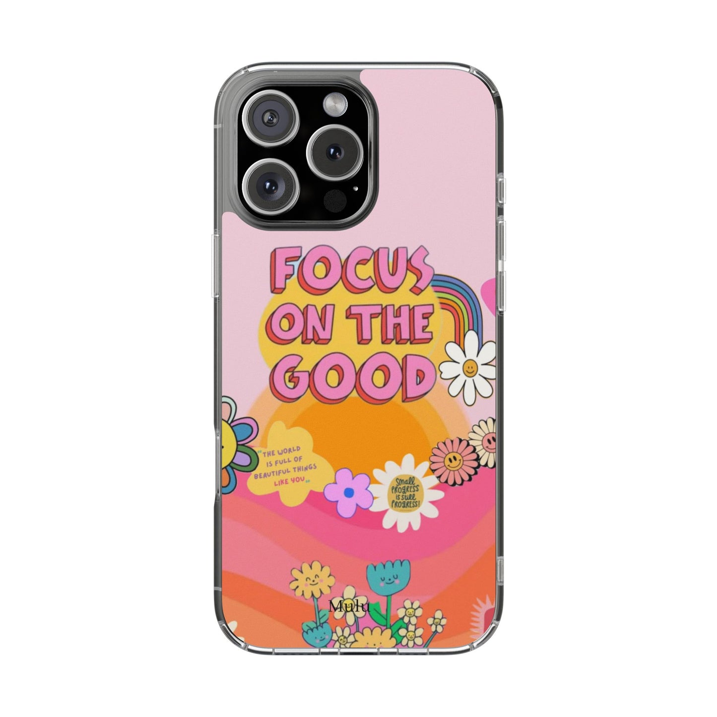 Clear Impact-Resistant Case — "Focus On The Good" Retro Floral Phone Cover