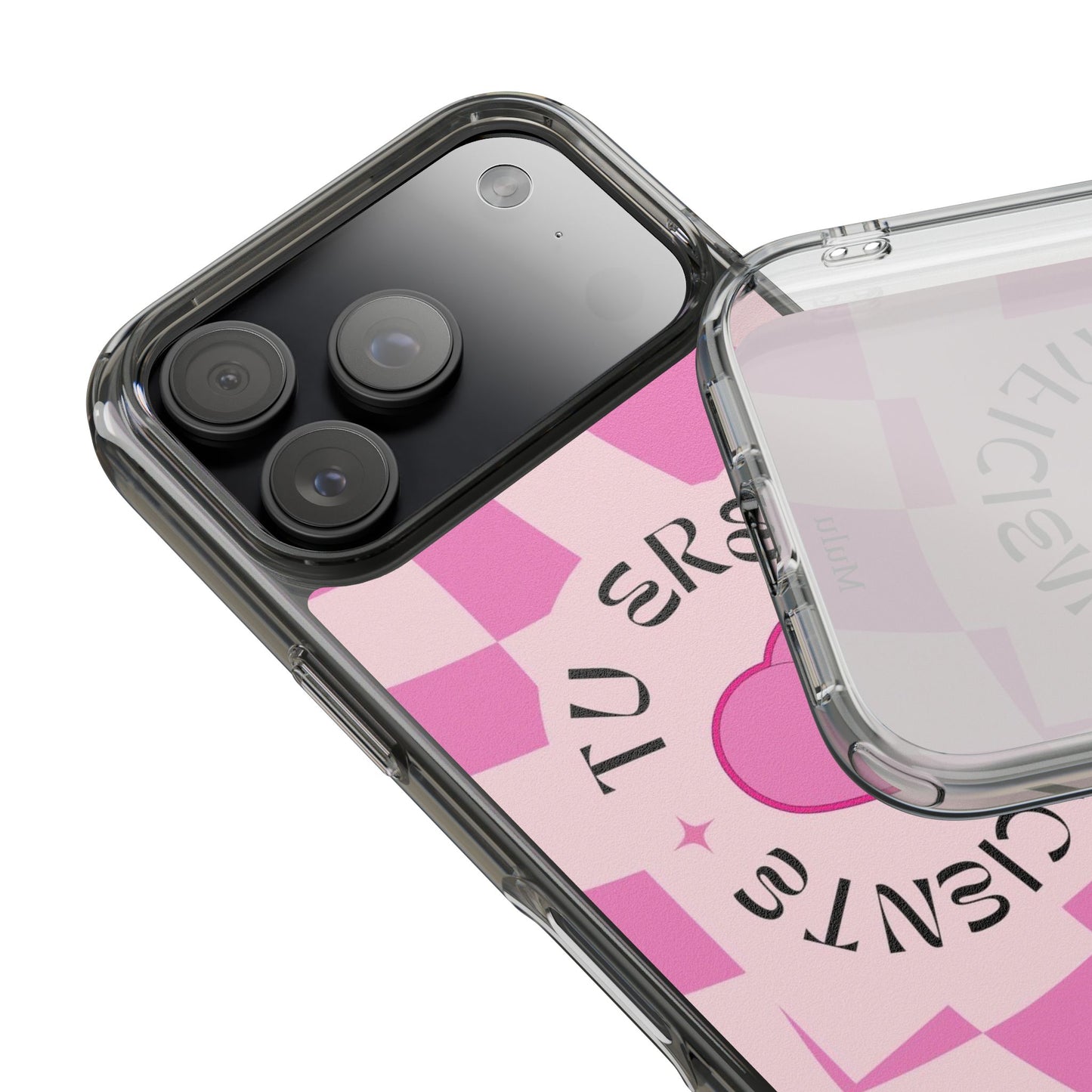 Clear Impact-Resistant Phone Case — Pink Checkerheart “Tu Eres Suficiente” Design