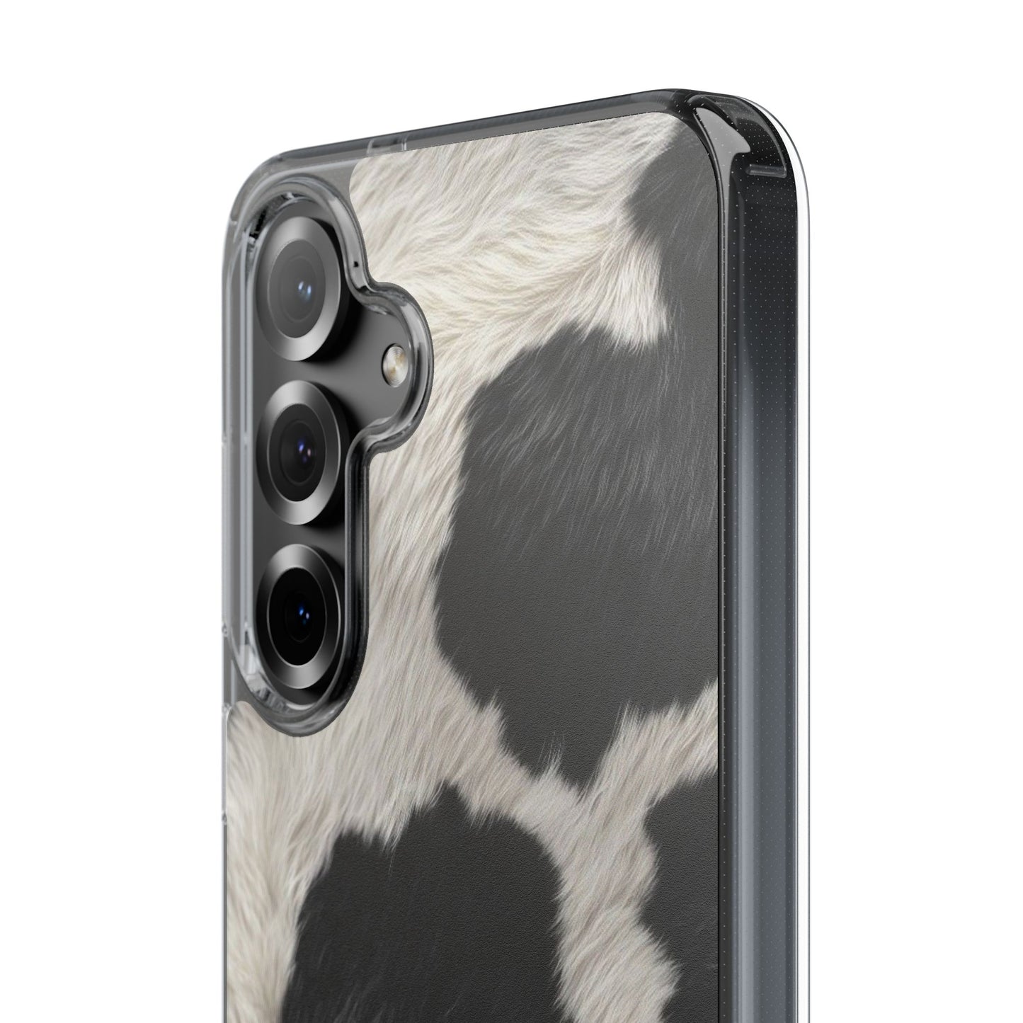 Cow Print Clear Impact Phone Case — Faux Fur Black & White Protection