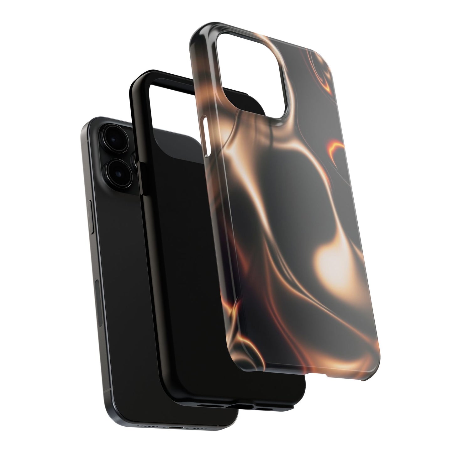 Abstract Liquid Glow Tough Phone Case — Black & Bronze Swirl Protective Cover