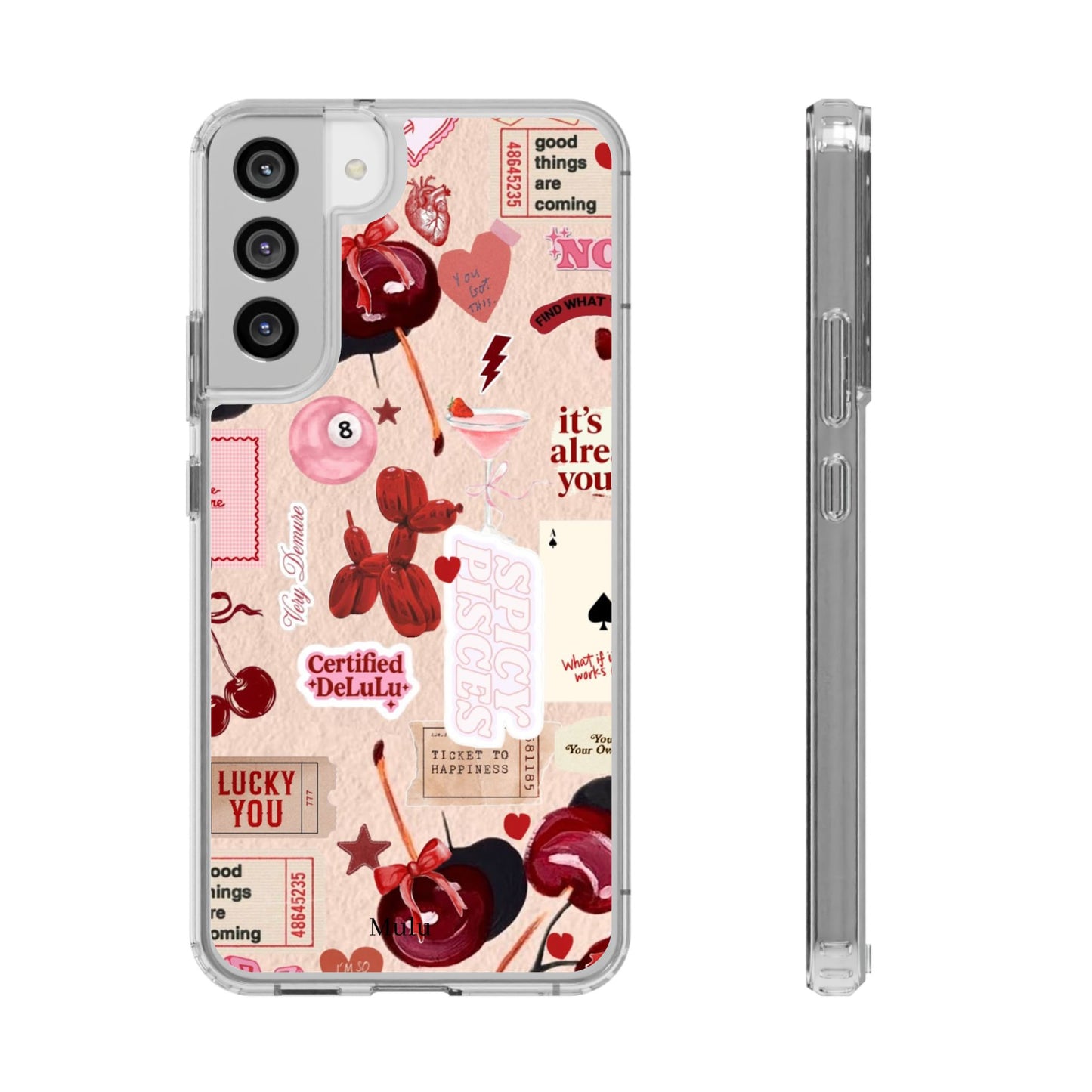 Clear Impact-Resistant Phone Case — Retro Cherry & Sticker Collage