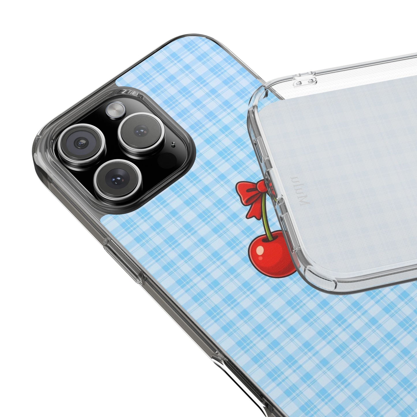 Clear Cherry Gingham Phone Case — Impact-Resistant Clear Case with Red Cherry Design
