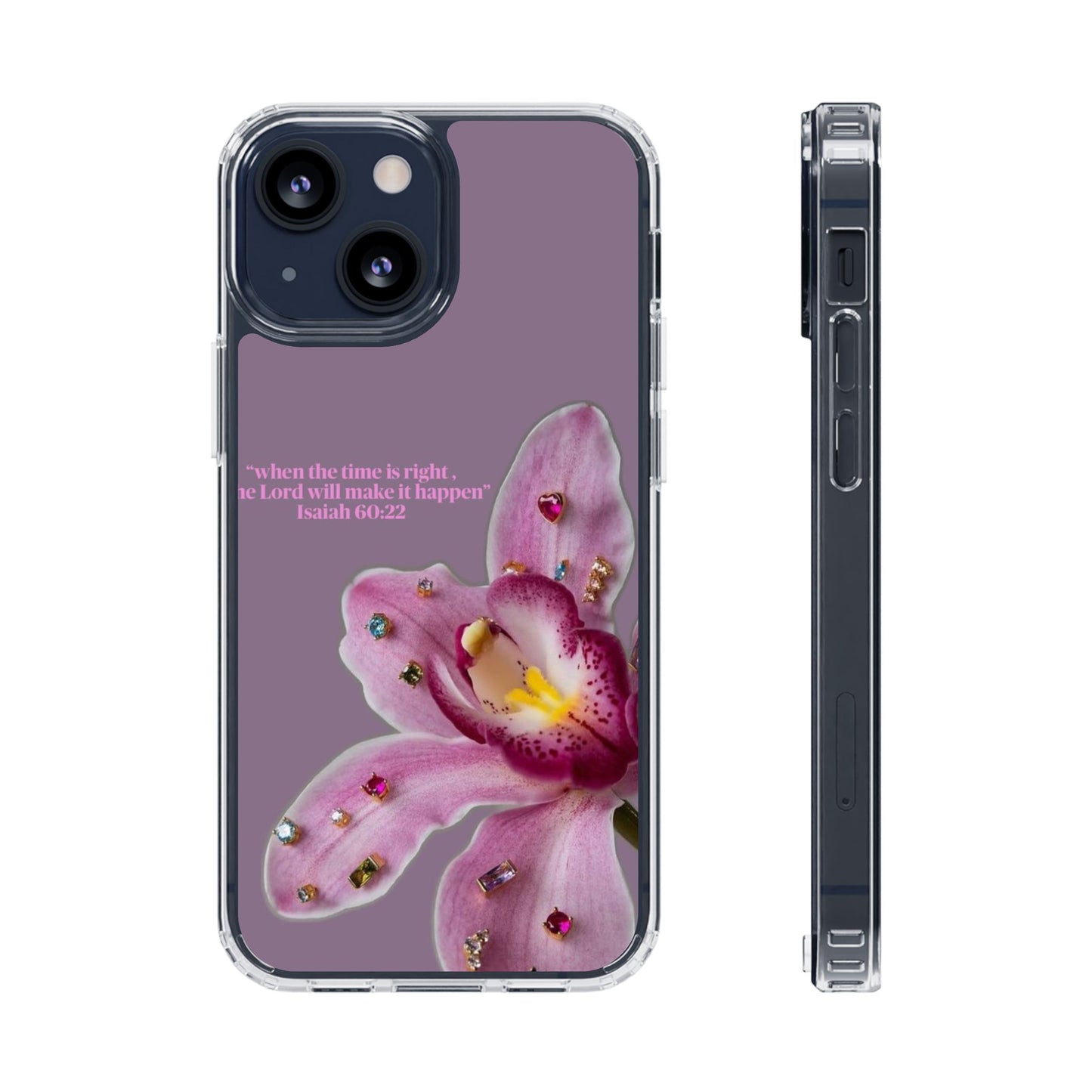 Clear Floral Impact-Resistant Phone Case — "When the time is right" Rose Orchid Design
