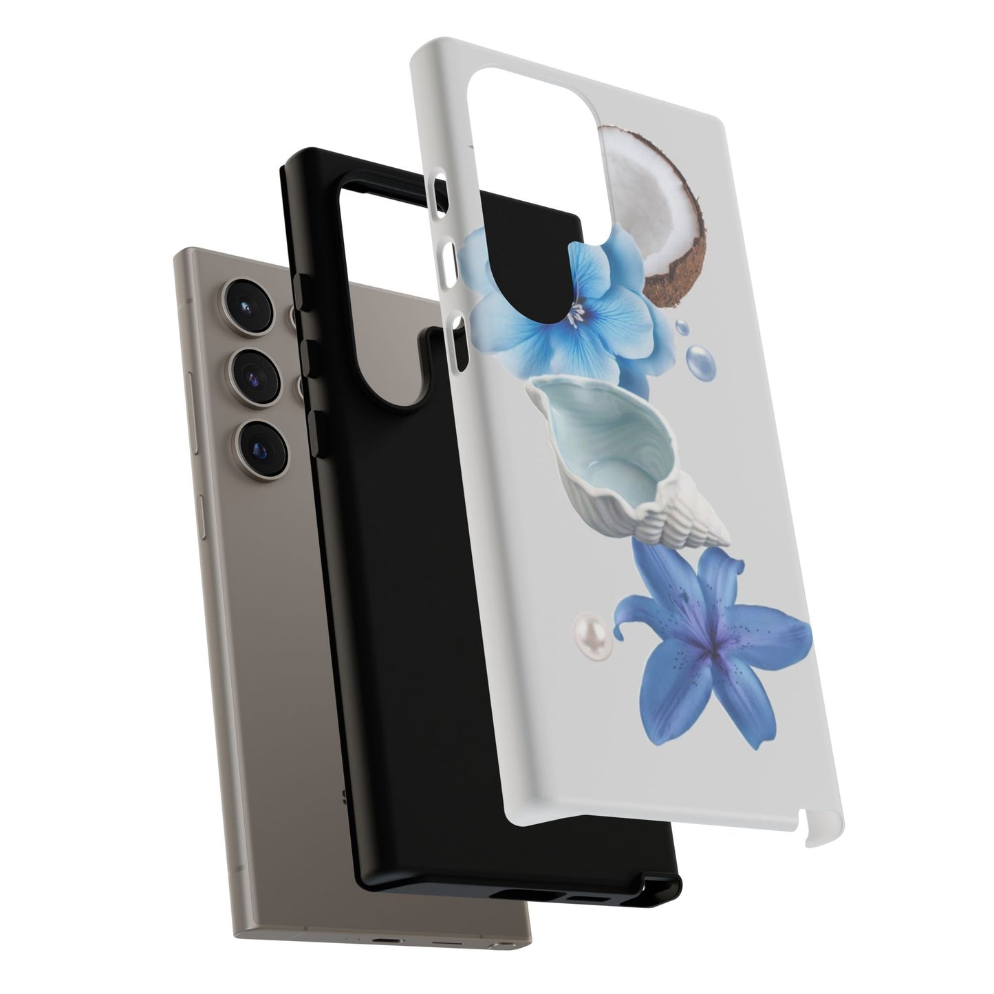 Tropical Blue Floral Phone Case — Coconut, Shell & Starfish Design
