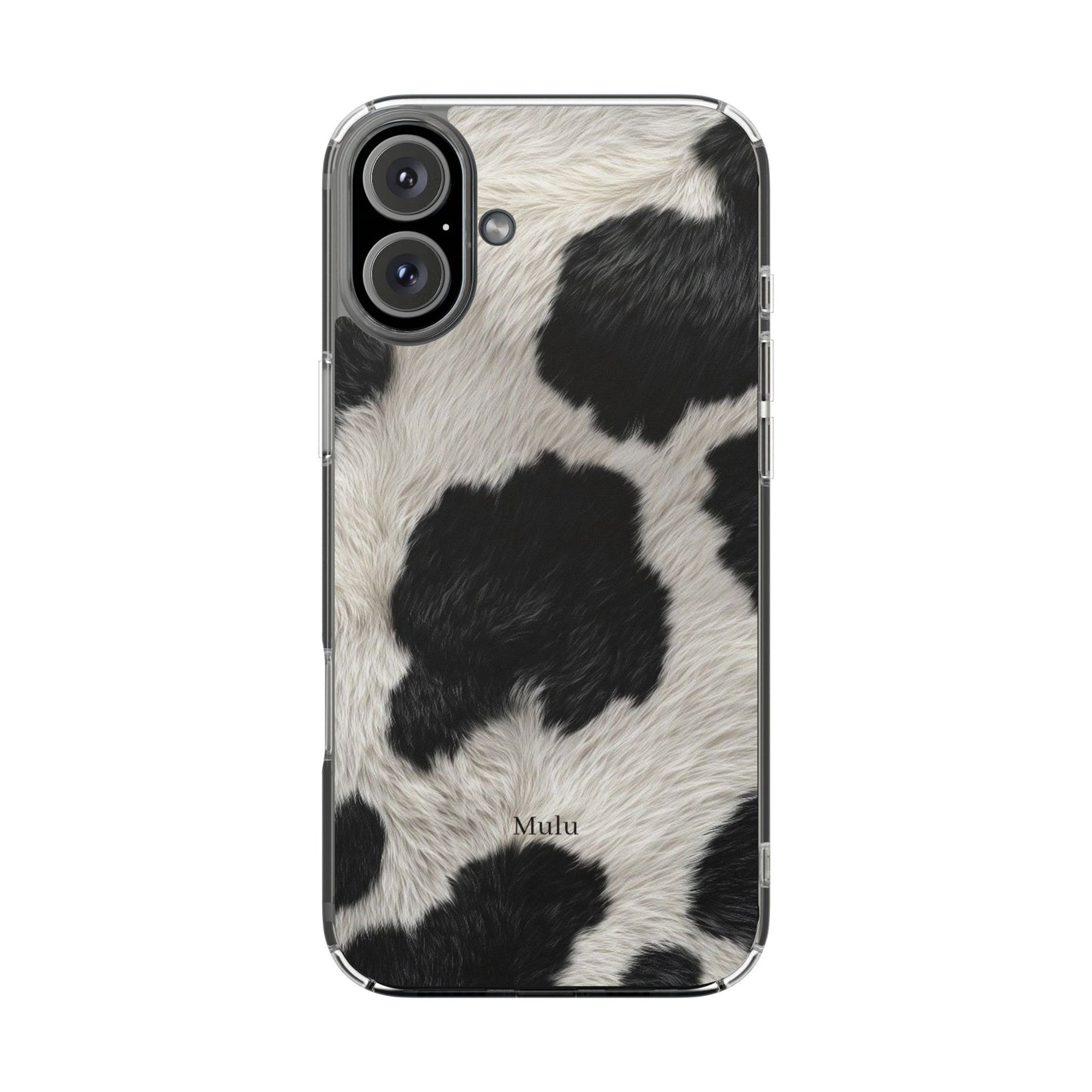 Cow Print Clear Impact Phone Case — Faux Fur Black & White Protection
