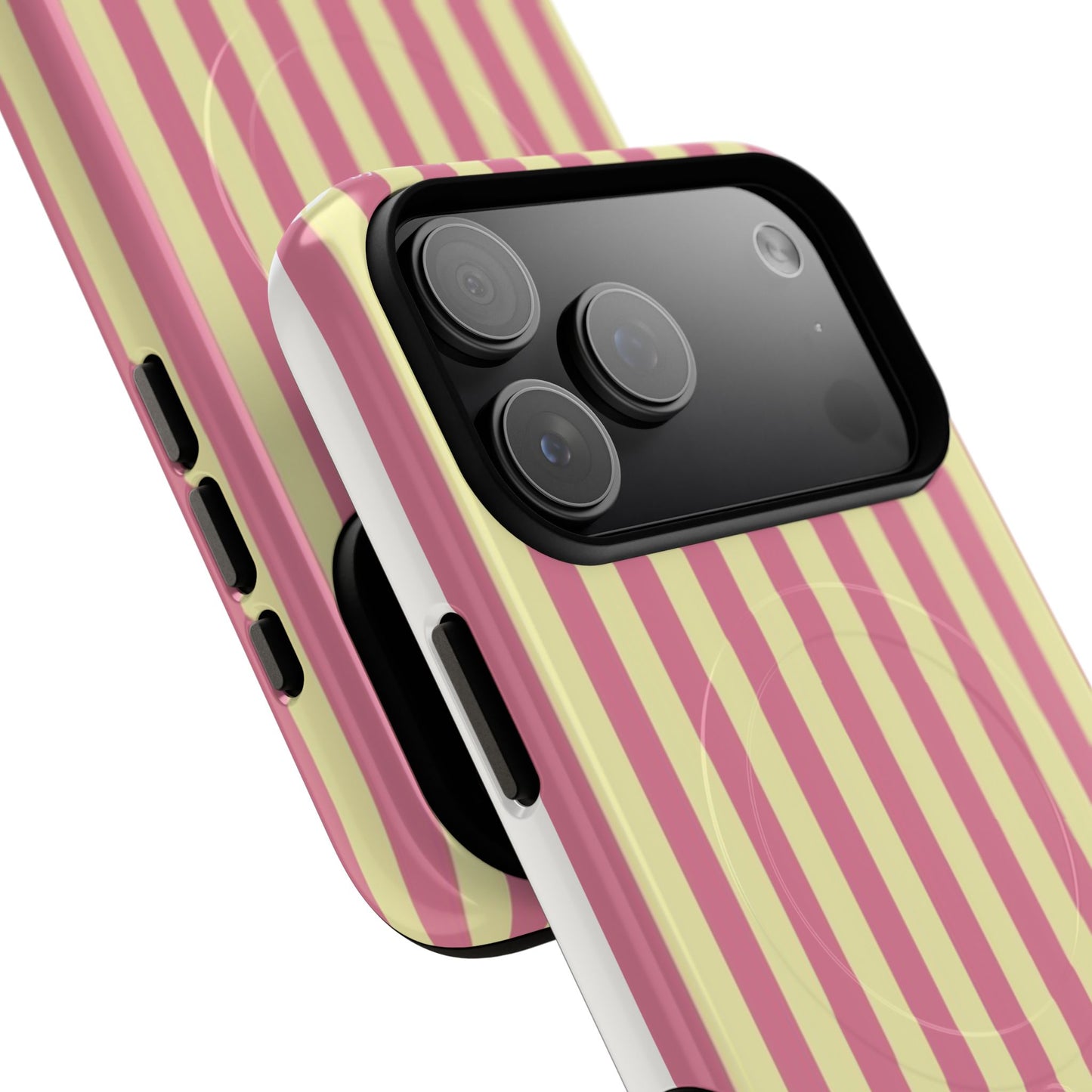 Striped Pink & Yellow Magnetic Tough Phone Case — Retro Pastel Protection