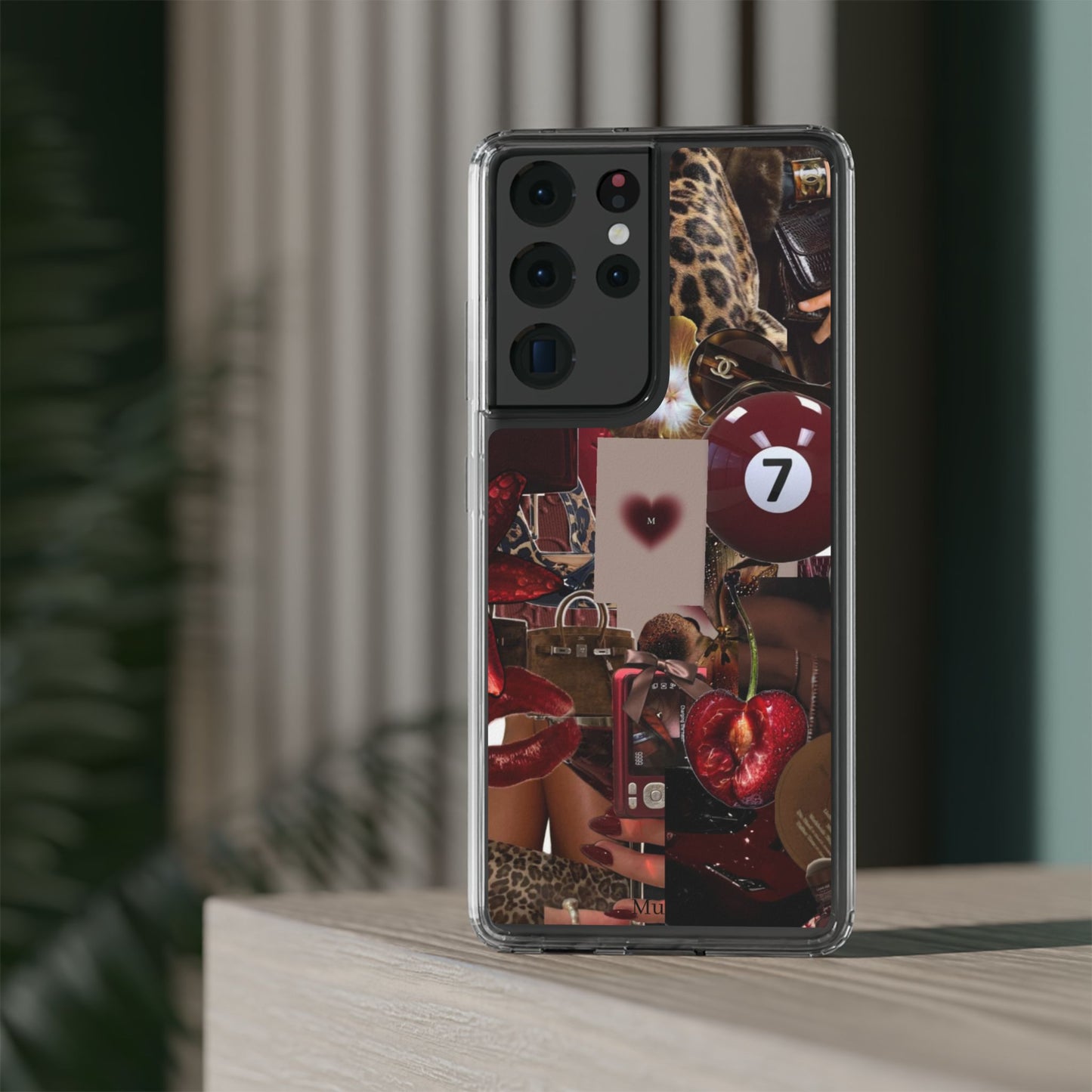 Clear Impact-Resistant Phone Case — Retro Cherry Collage Design