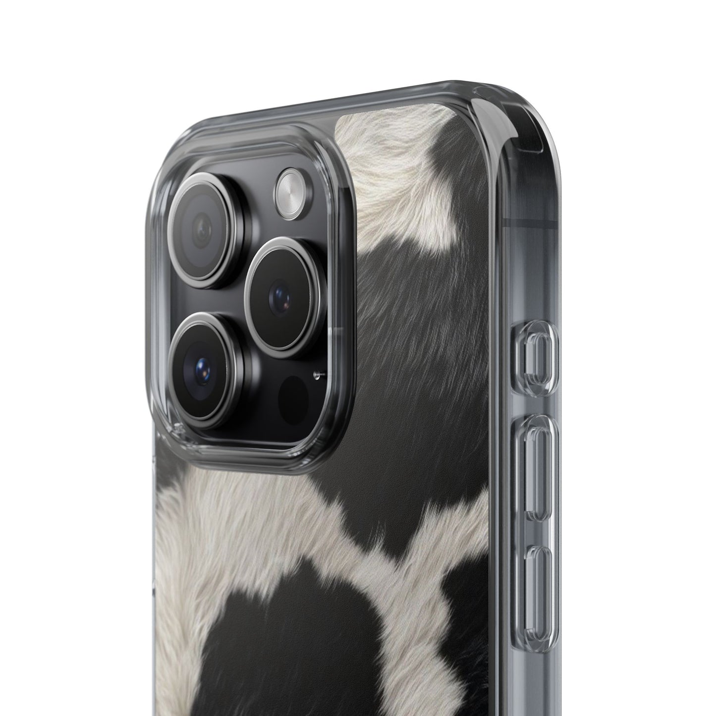 Cow Print Clear Impact Phone Case — Faux Fur Black & White Protection
