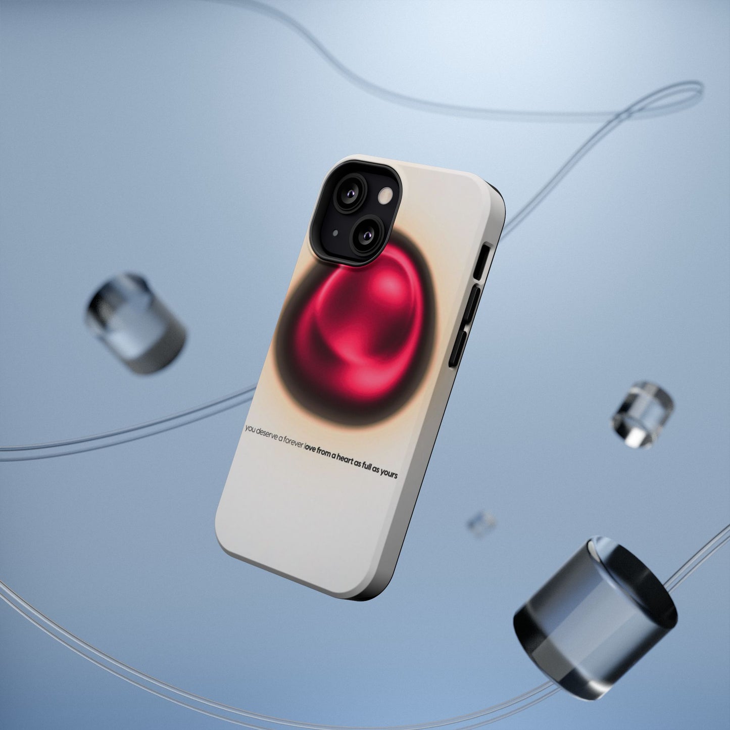Protective Phone Case — Red Pearl Heart Design with 'You deserve a forever love' Text