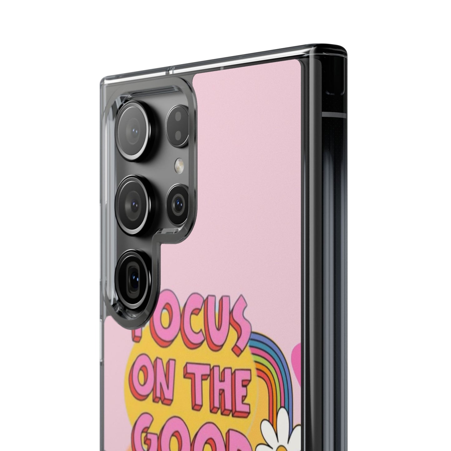 Clear Impact-Resistant Case — "Focus On The Good" Retro Floral Phone Cover