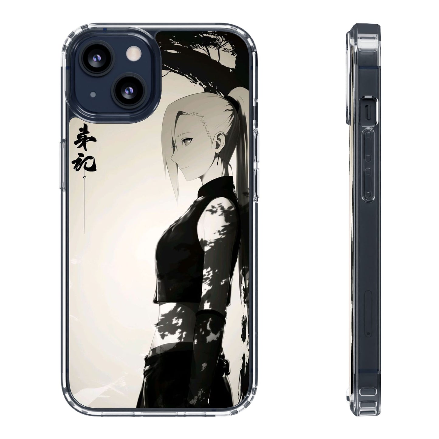 Anime Samurai Clear Phone Case — Monochrome Sumi-E Style