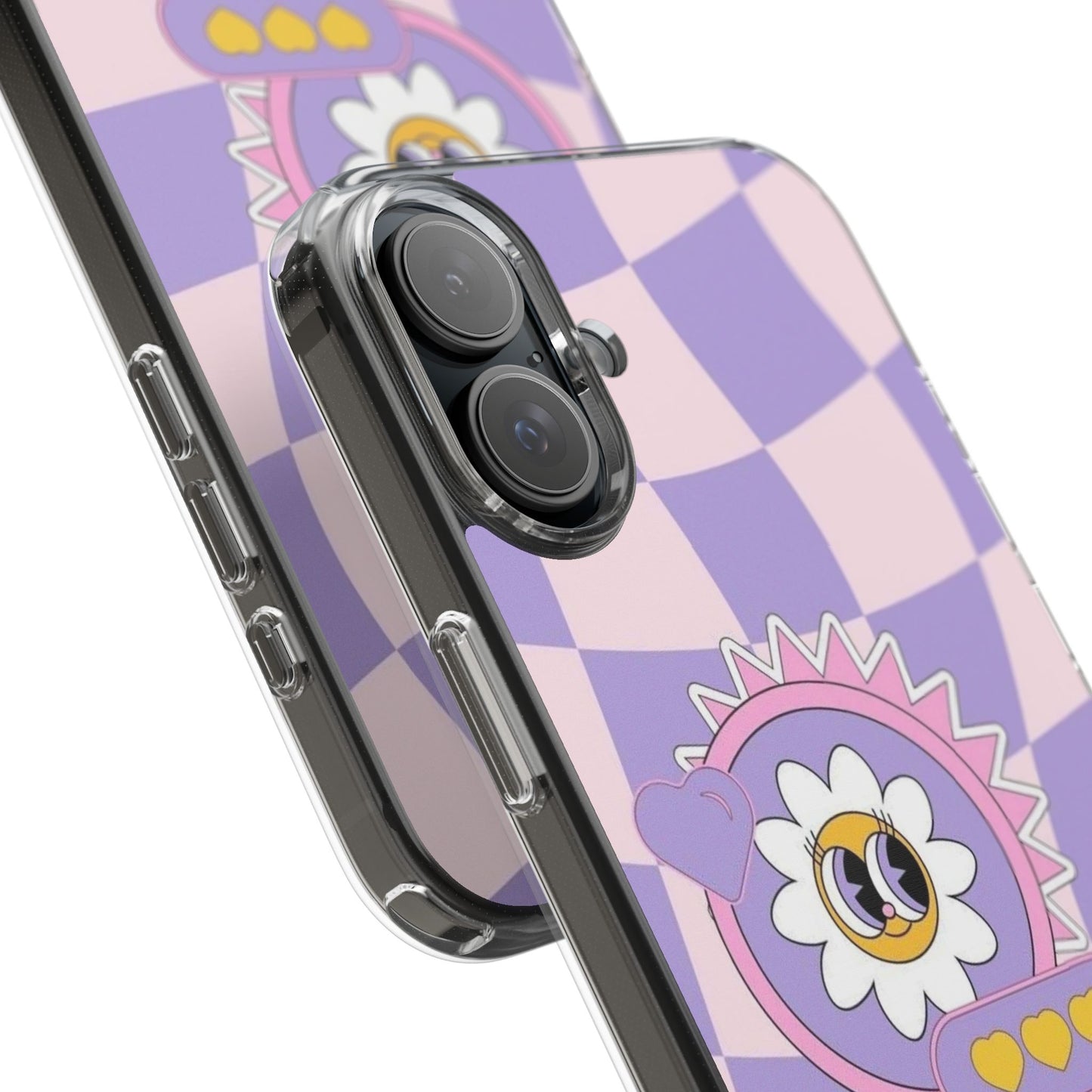 Clear Impact-Resistant Case — Cute Purple Checkerboard Dino with 'Mulu'