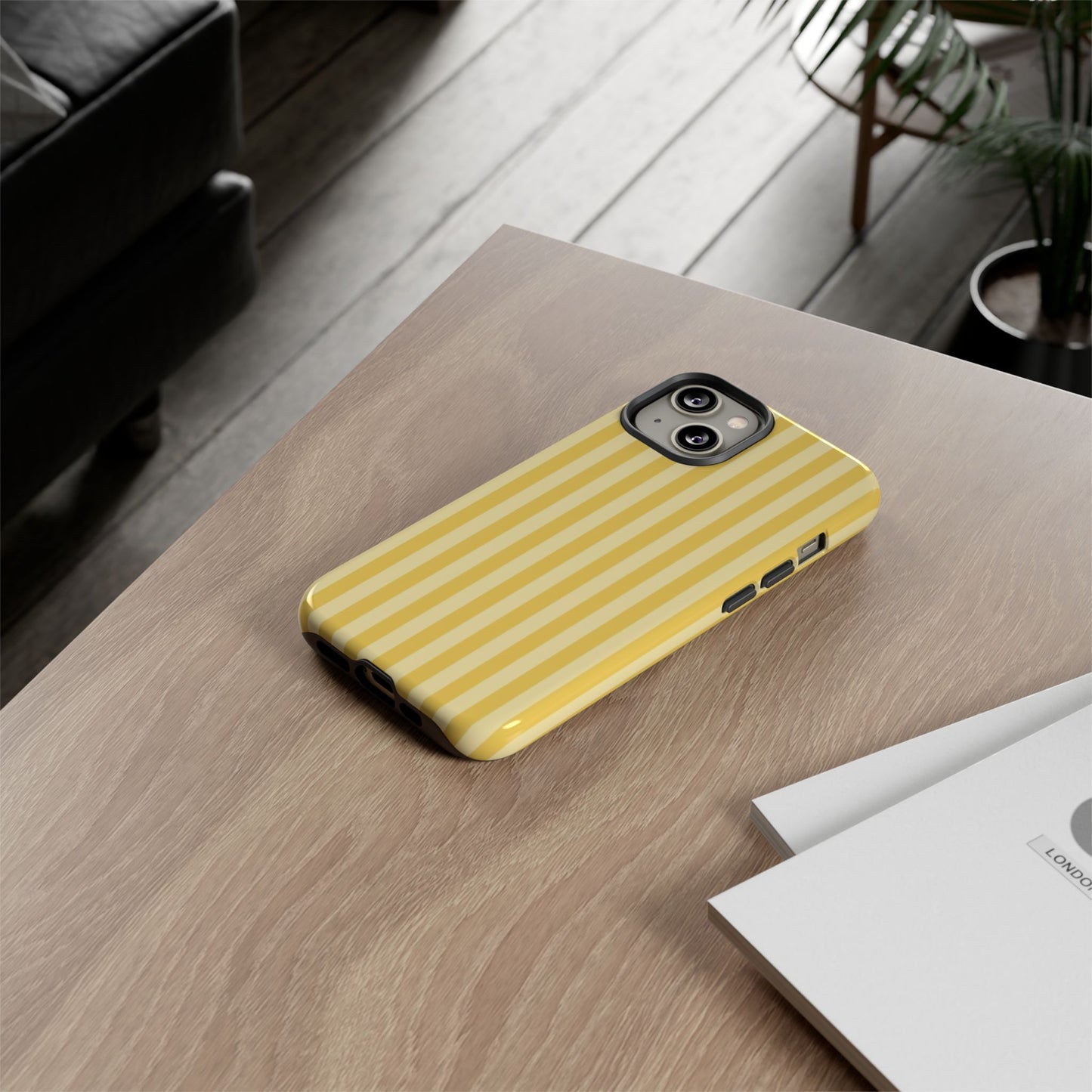 Yellow Stripe Tough Phone Case — Durable Protective iPhone Cover